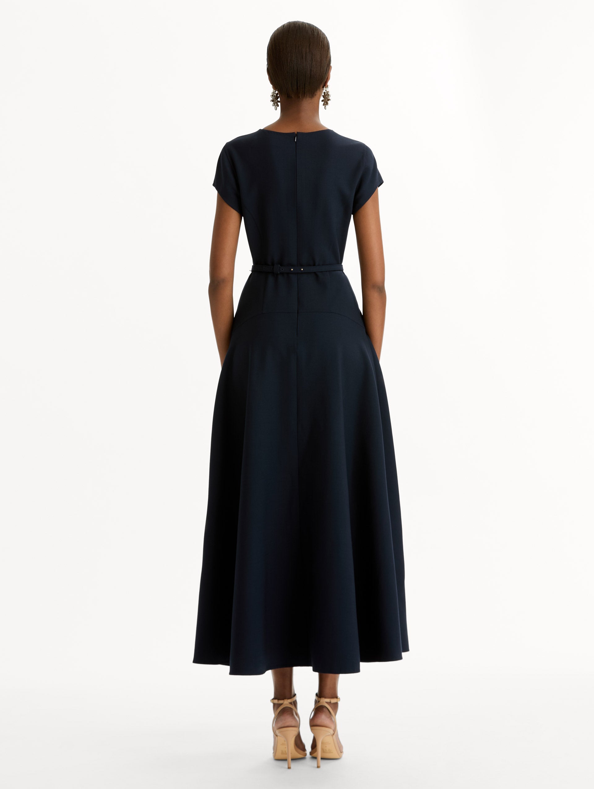 Floral Belt Short Sleeve Dress Navy / Oscar de la Renta
