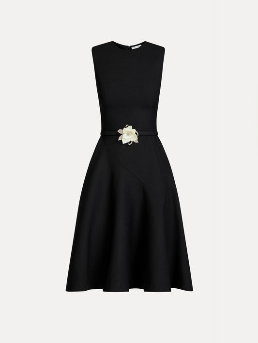Floral Belt Sleeveless Dress Black / Oscar de la Renta