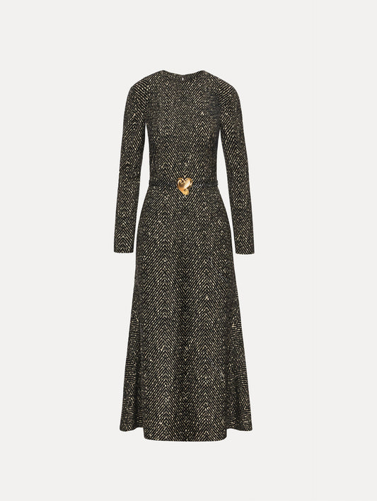 Chevron Wool Dress Black/white / Oscar de la Renta