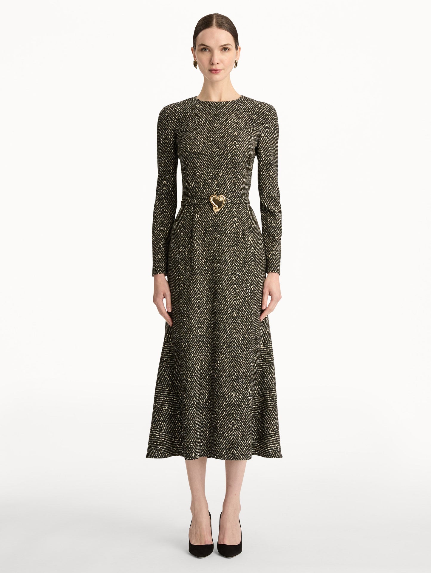 Chevron Wool Dress Black/white / Oscar de la Renta