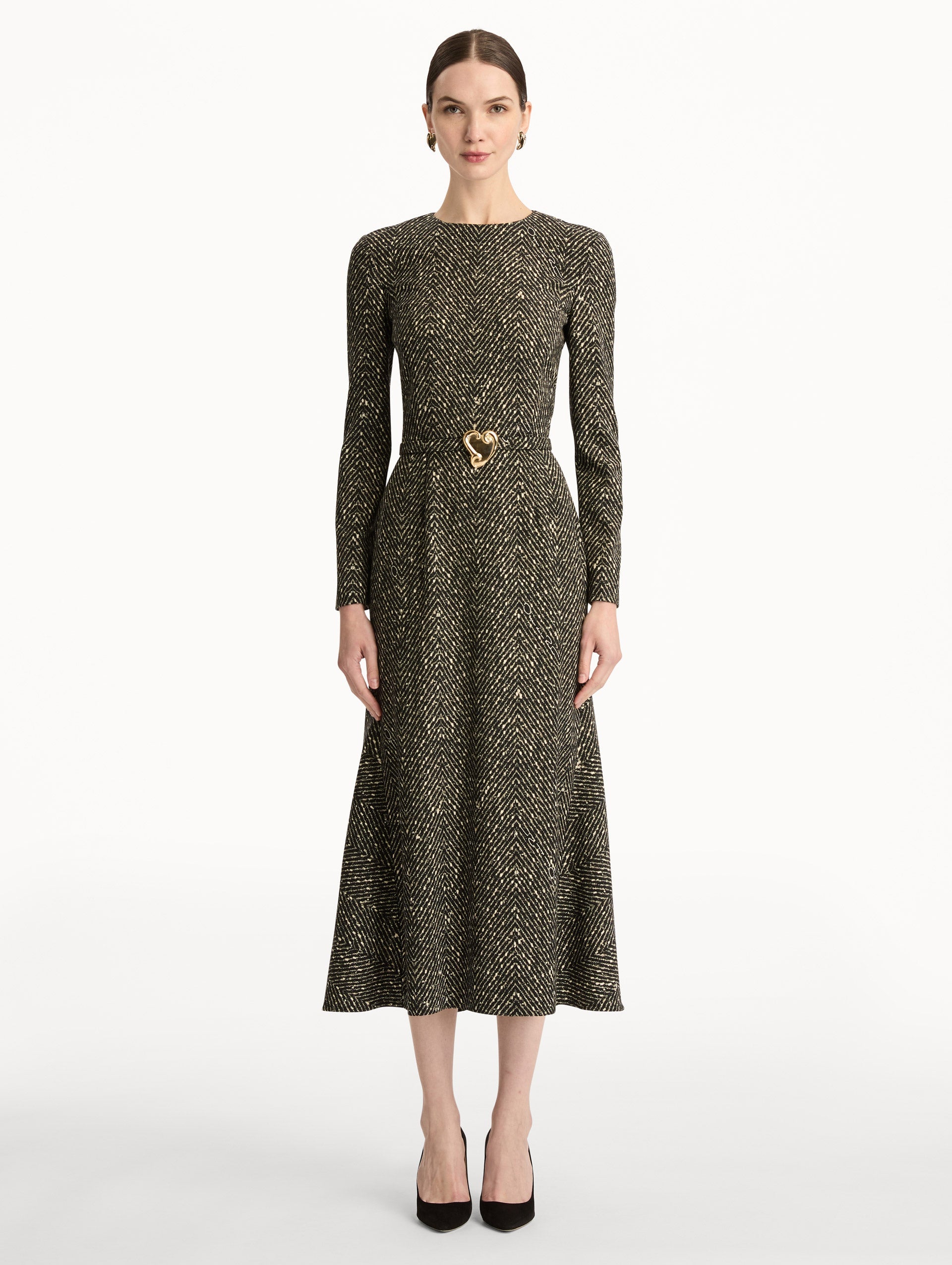 Chevron Wool Dress Black/white / Oscar de la Renta