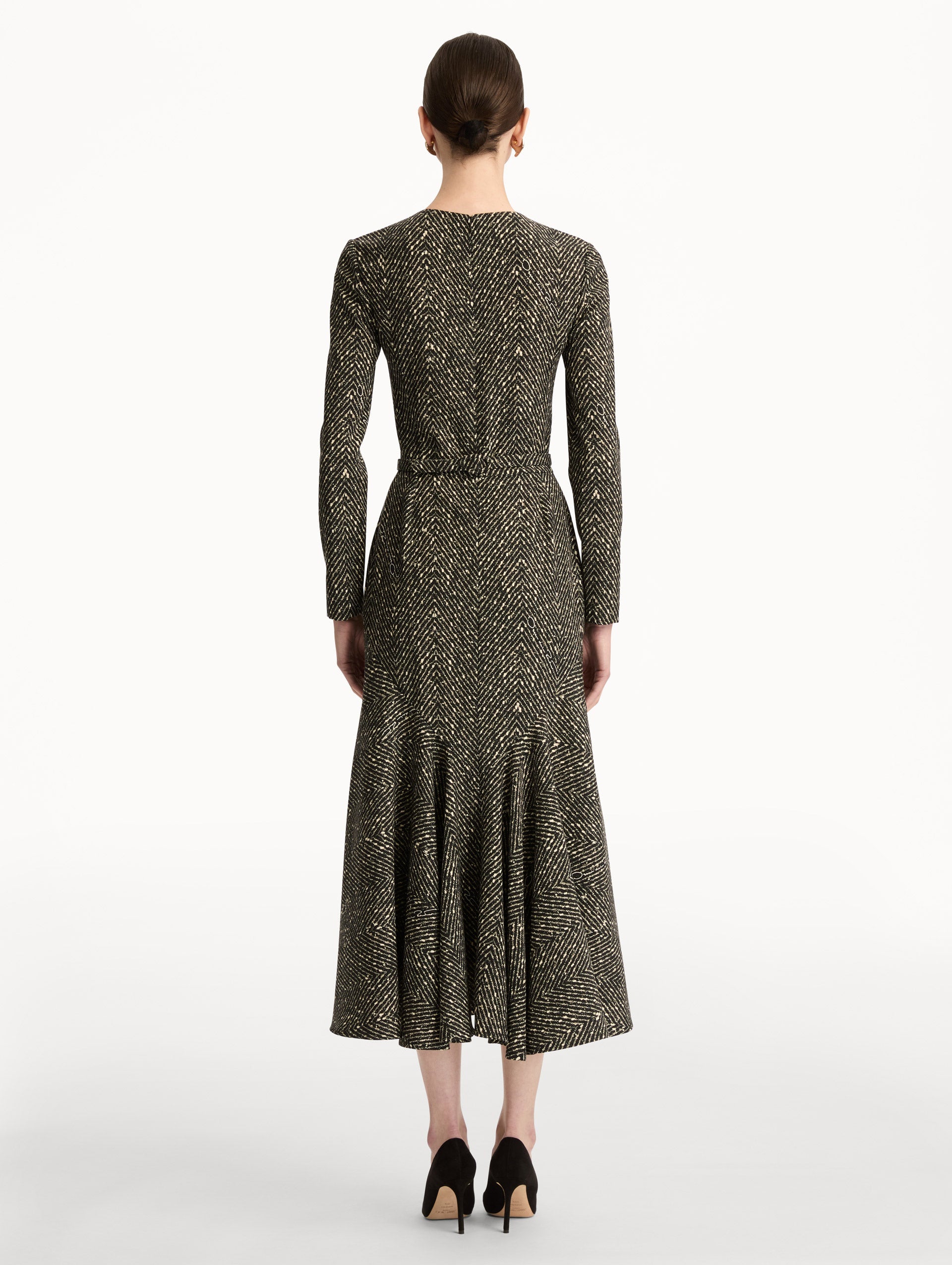 Chevron Wool Dress Black/white / Oscar de la Renta
