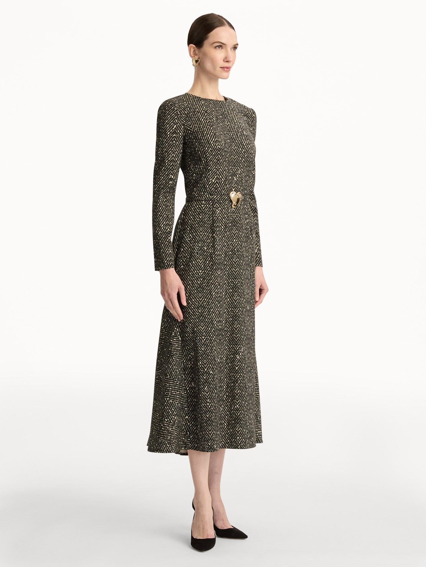 Chevron Wool Dress Black/white / Oscar de la Renta