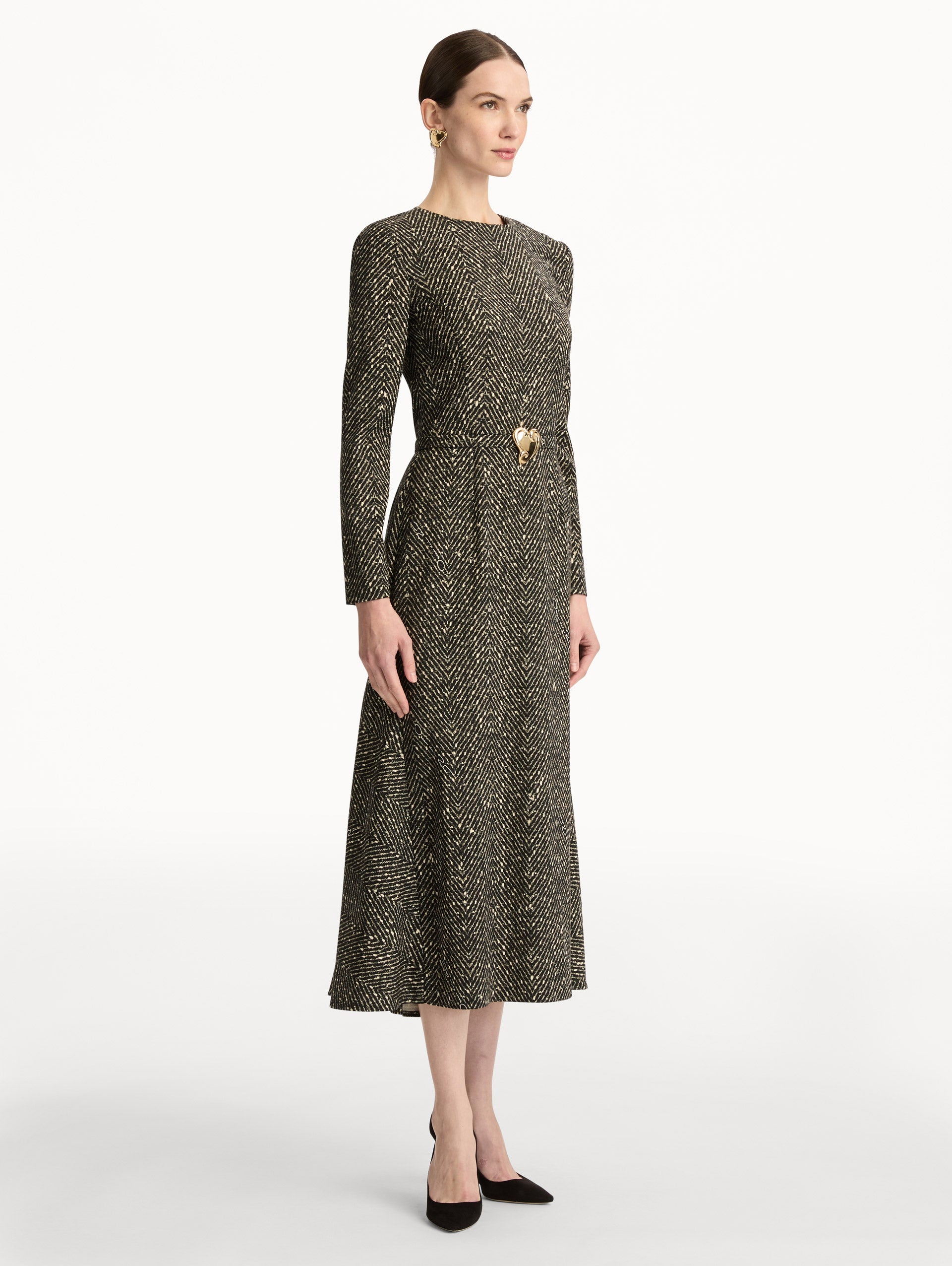 Chevron Wool Dress Black/white / Oscar de la Renta
