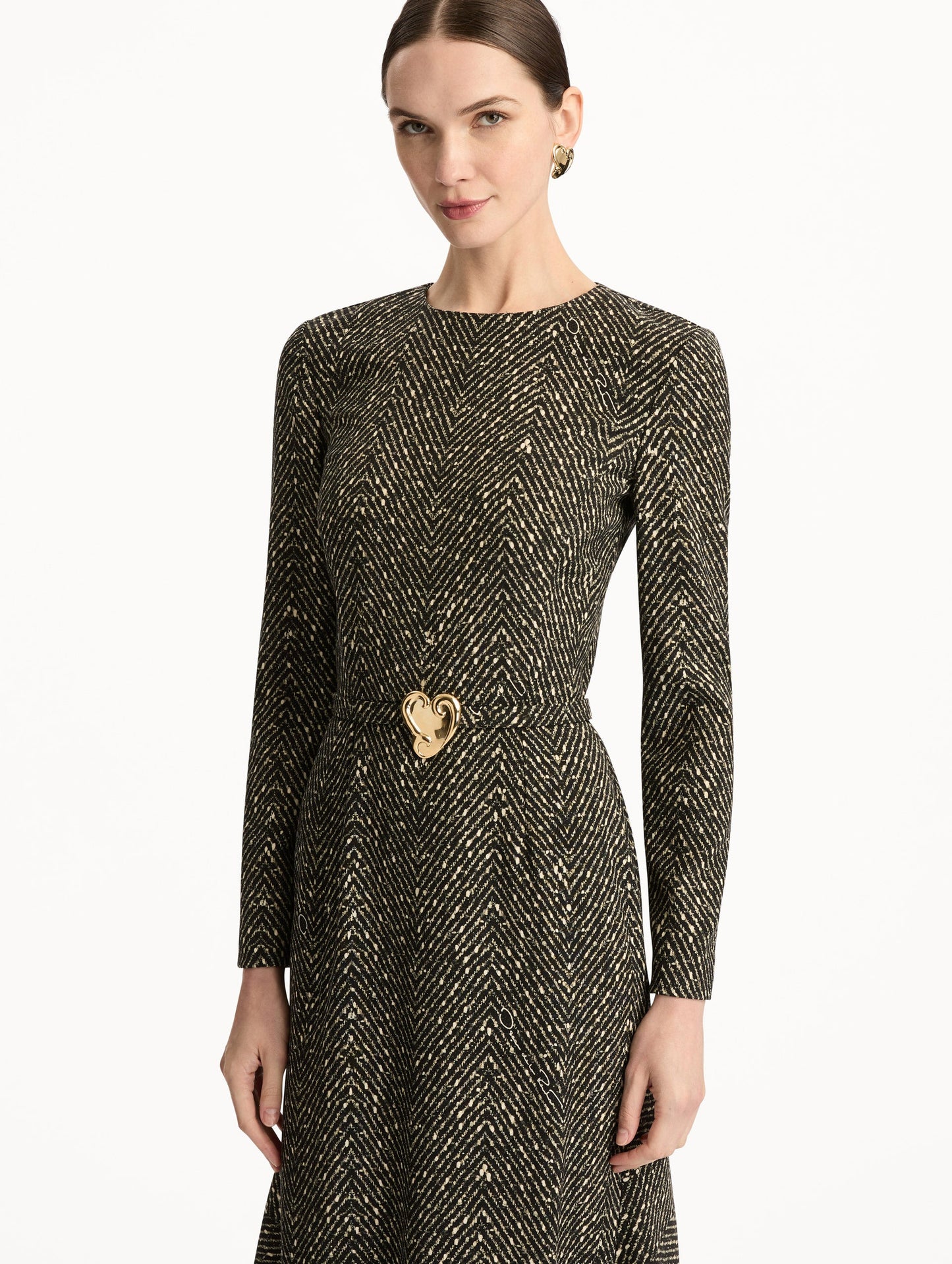 Chevron Wool Dress Black/white / Oscar de la Renta