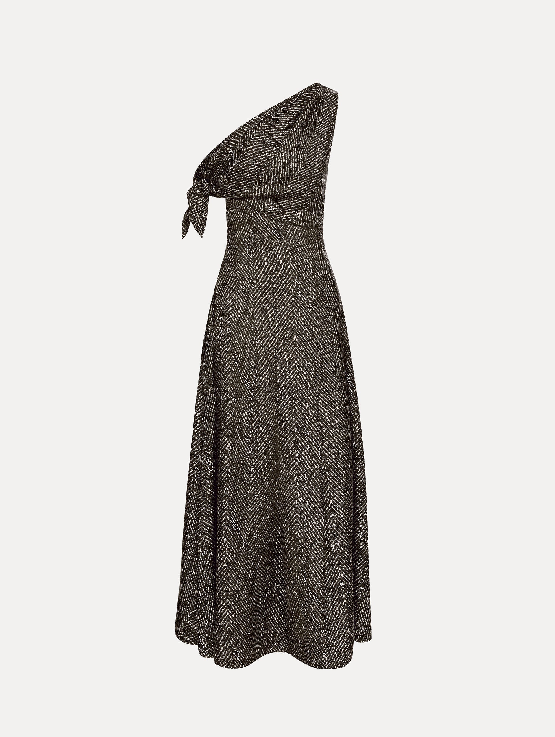 Chevron Silk Twill Dress Black/white / Oscar de la Renta