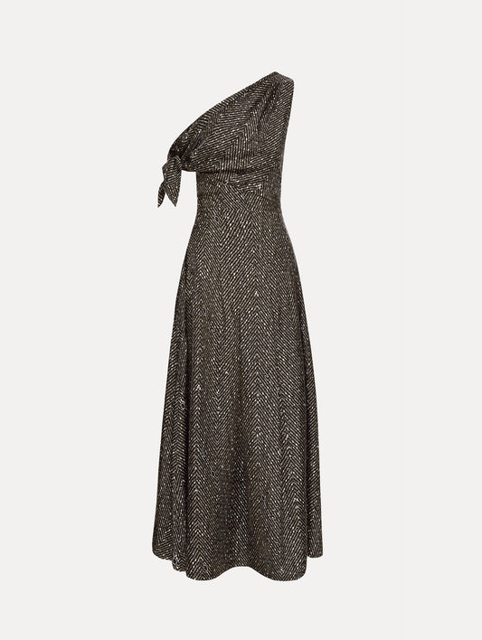 Chevron Silk Twill Dress Black/white / Oscar de la Renta
