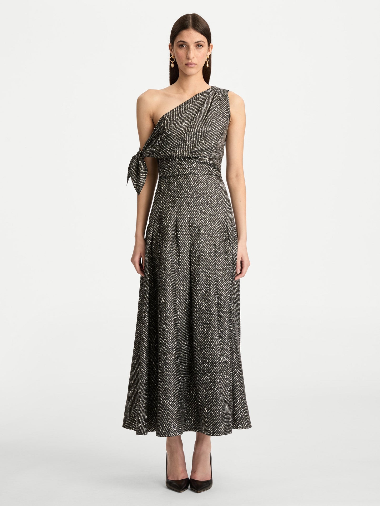 Chevron Silk Twill Dress Black/white / Oscar de la Renta