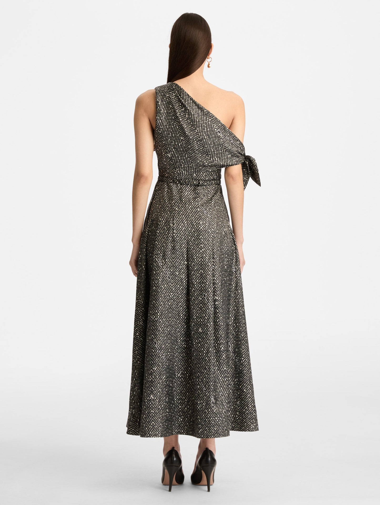 Chevron Silk Twill Dress Black/white / Oscar de la Renta