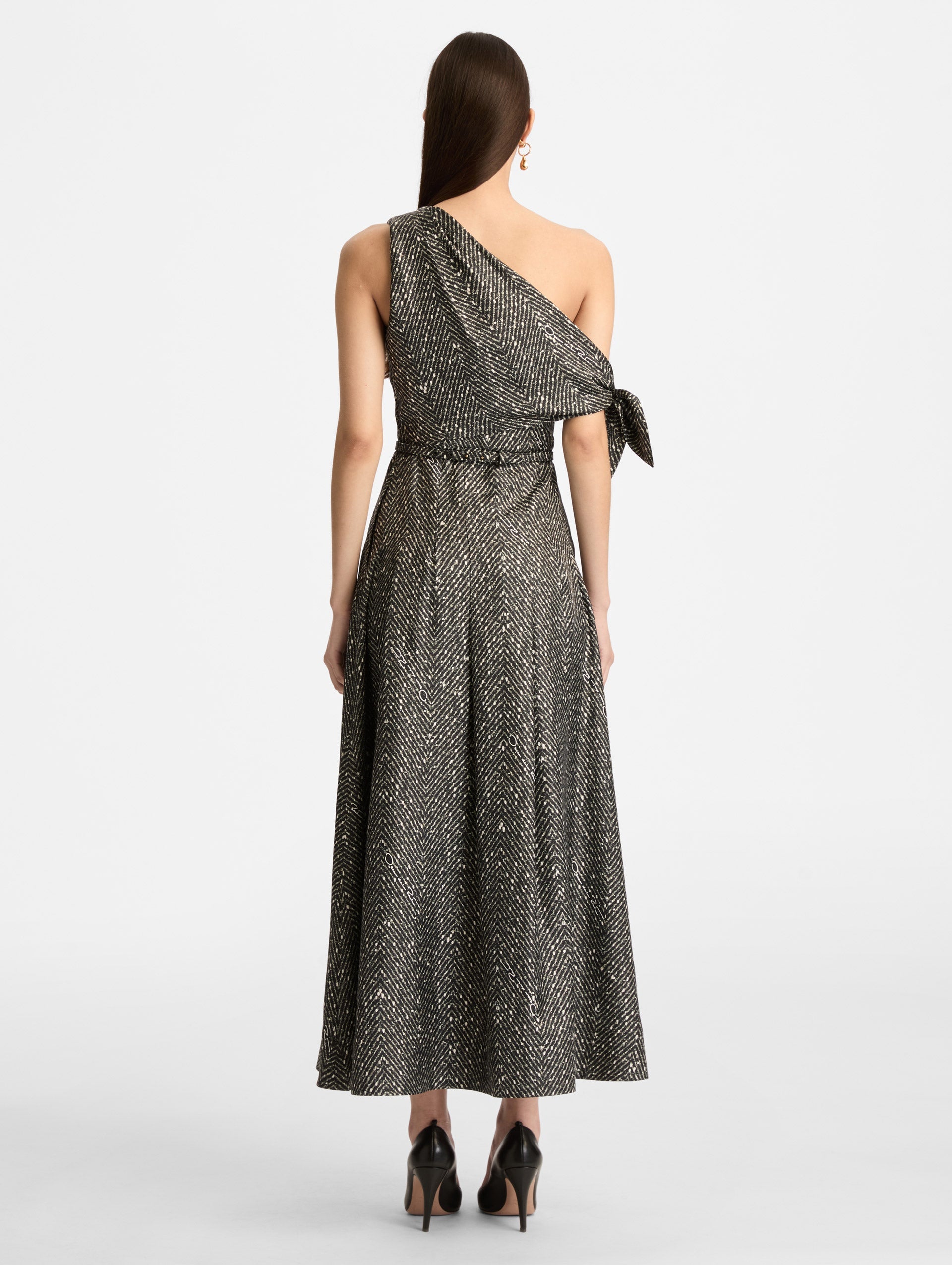 Chevron Silk Twill Dress Black/white / Oscar de la Renta