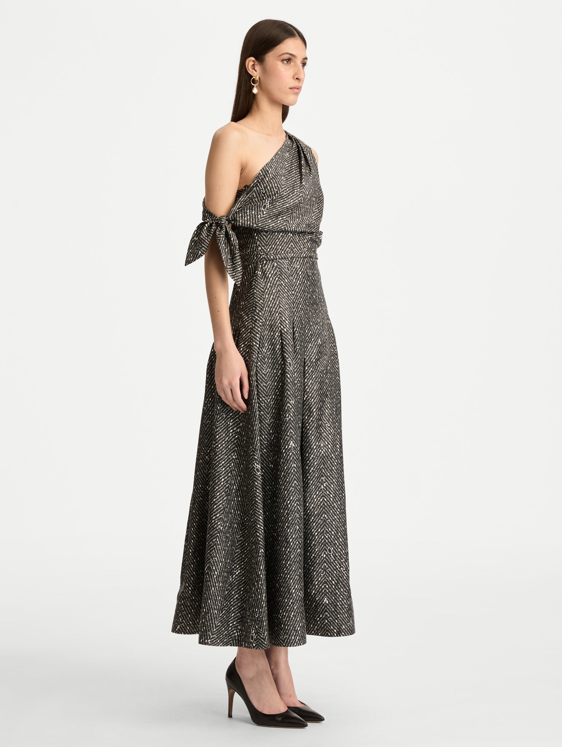 Chevron Silk Twill Dress Black/white / Oscar de la Renta