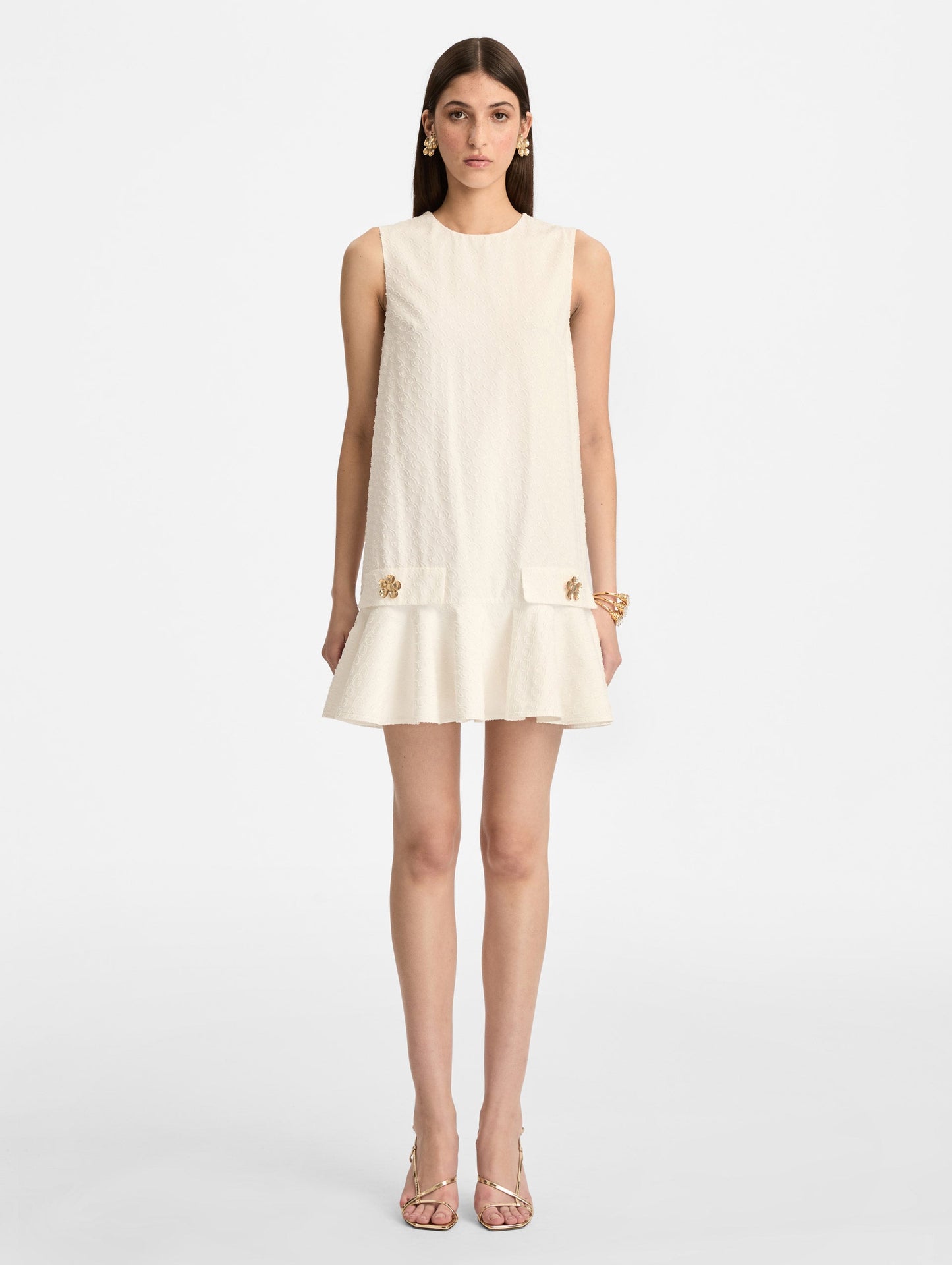 Oscar Chain-Link Cotton Poplin Dress Off white / Oscar de la Renta