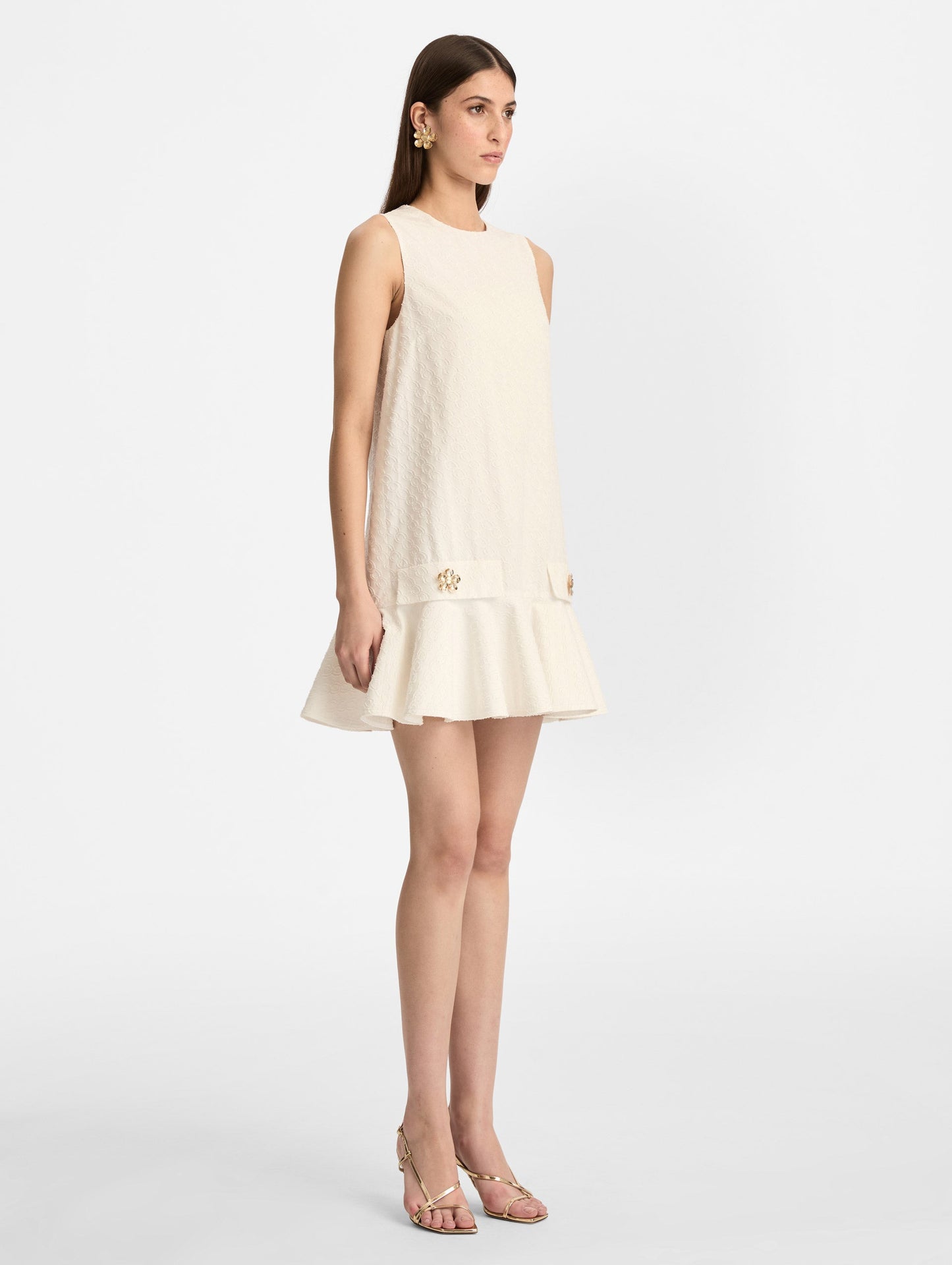 Oscar Chain-Link Cotton Poplin Dress Off white / Oscar de la Renta