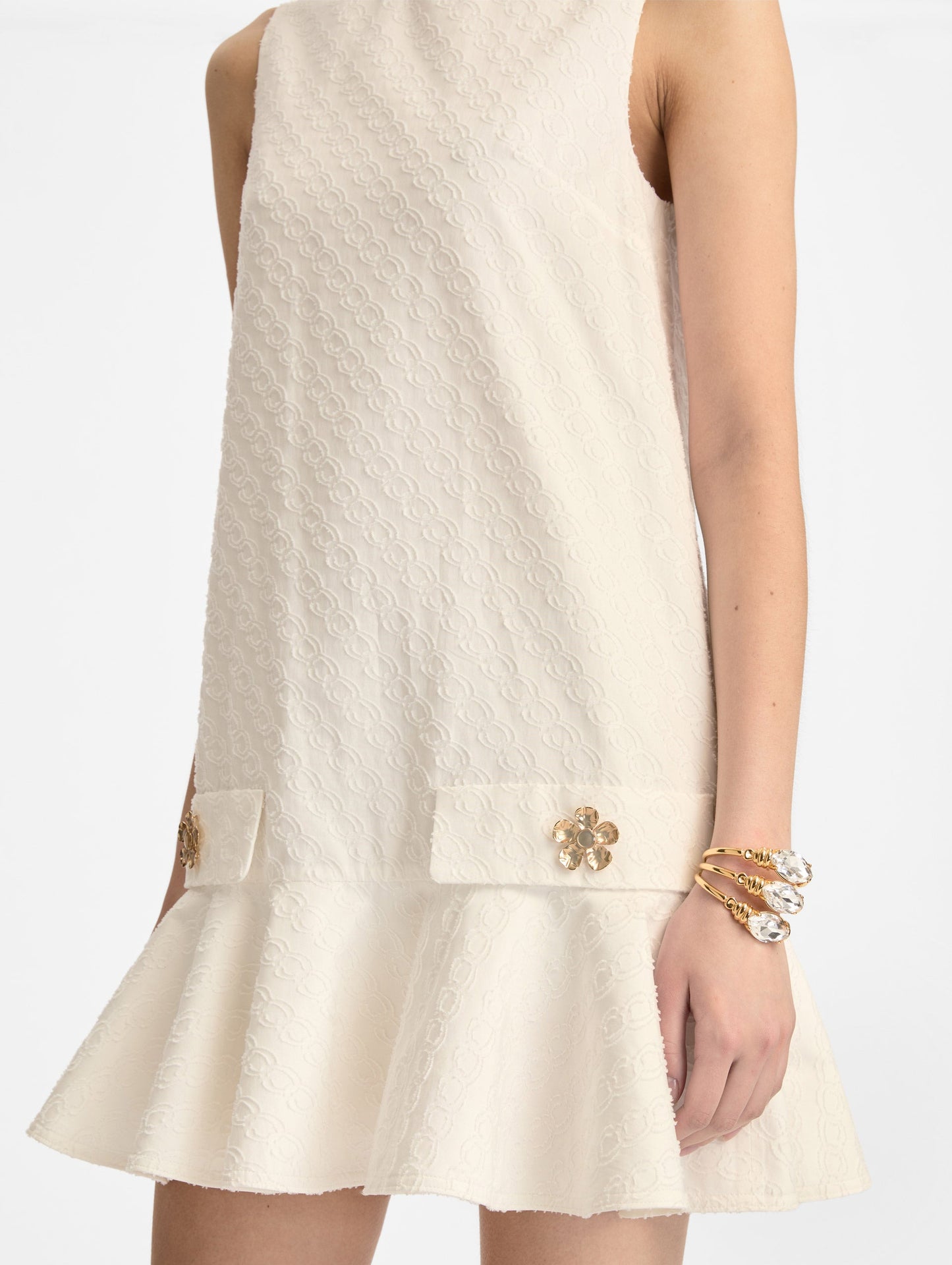 Oscar Chain-Link Cotton Poplin Dress Off white / Oscar de la Renta