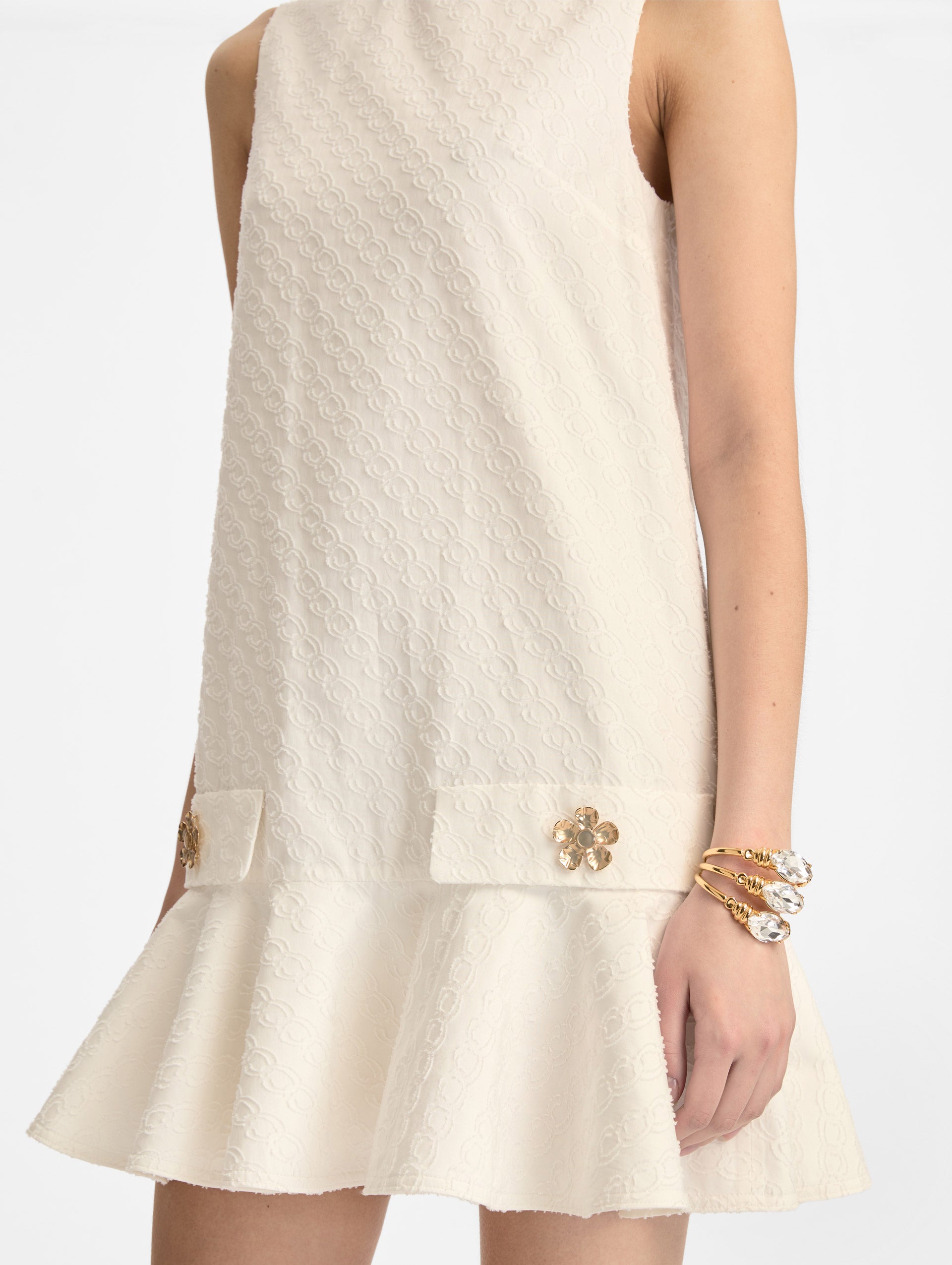 Oscar Chain-Link Cotton Poplin Dress Off white / Oscar de la Renta