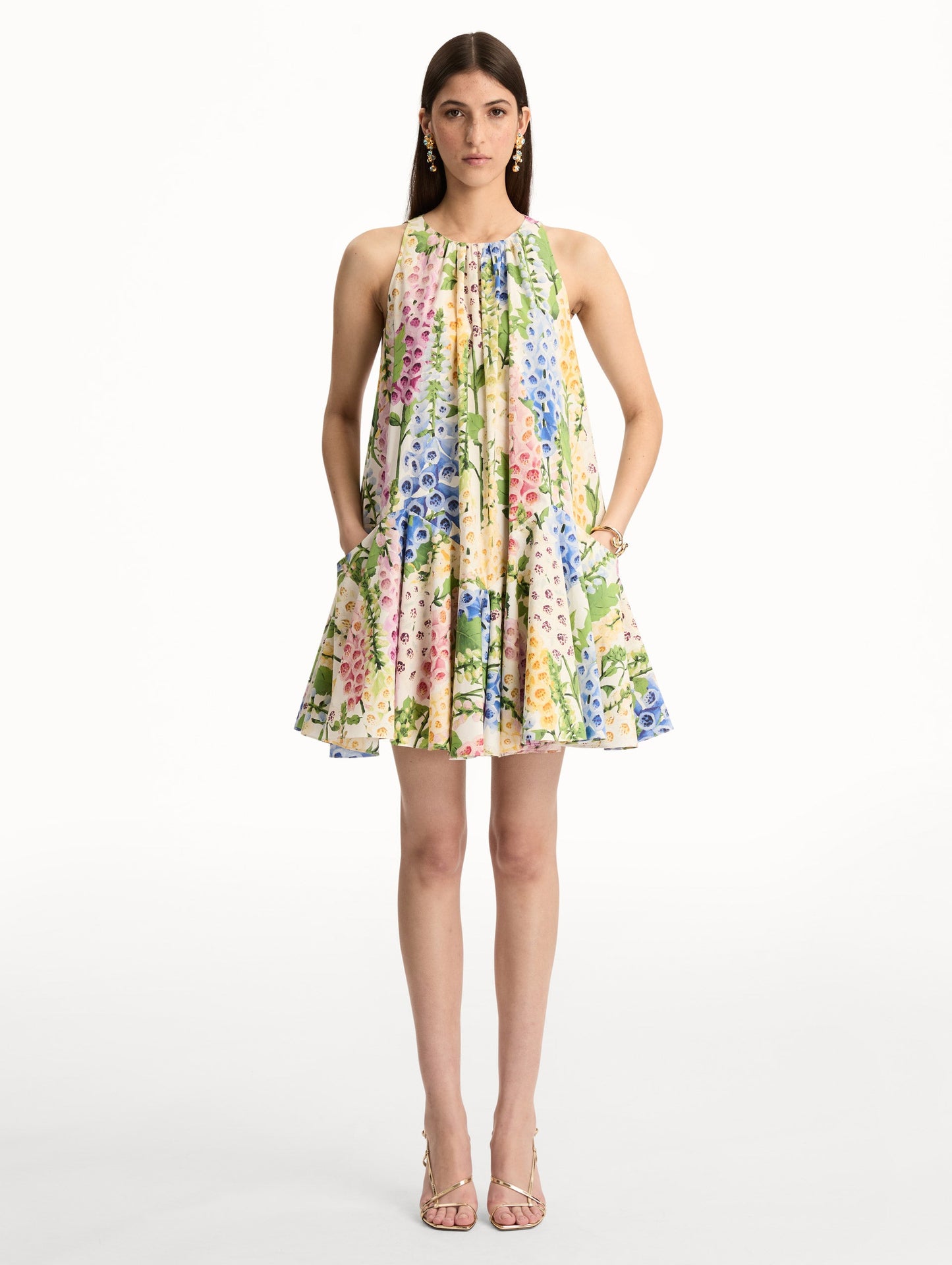 Foxglove Cotton Poplin Trapeze Dress White multi / Oscar de la Renta