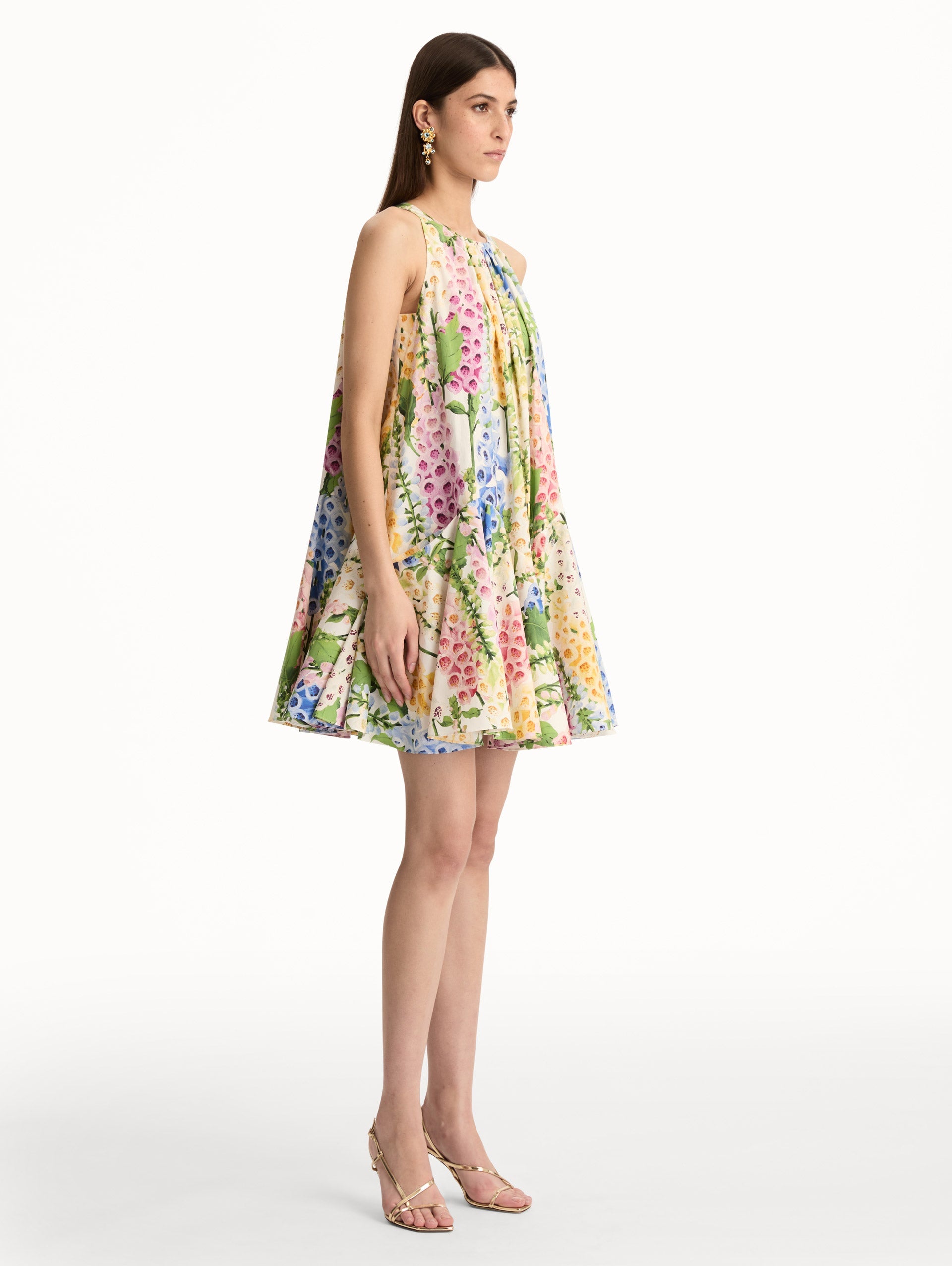 Foxglove Cotton Poplin Trapeze Dress White multi / Oscar de la Renta