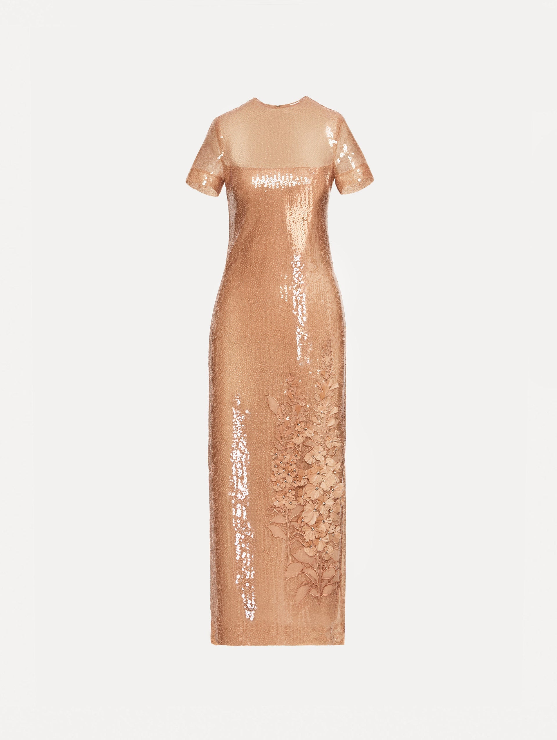 Foxglove Embroidered Sequin Tulle Dress Beige / Oscar de la Renta