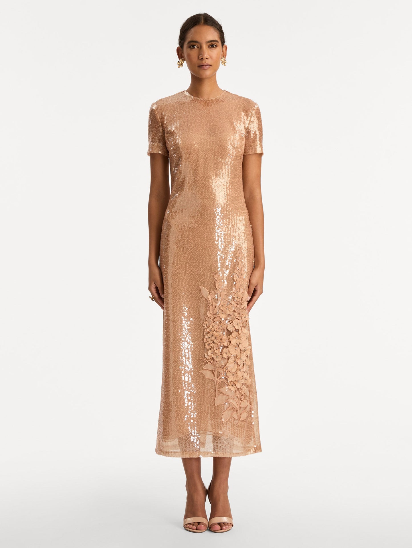 Foxglove Embroidered Sequin Tulle Dress Beige / Oscar de la Renta