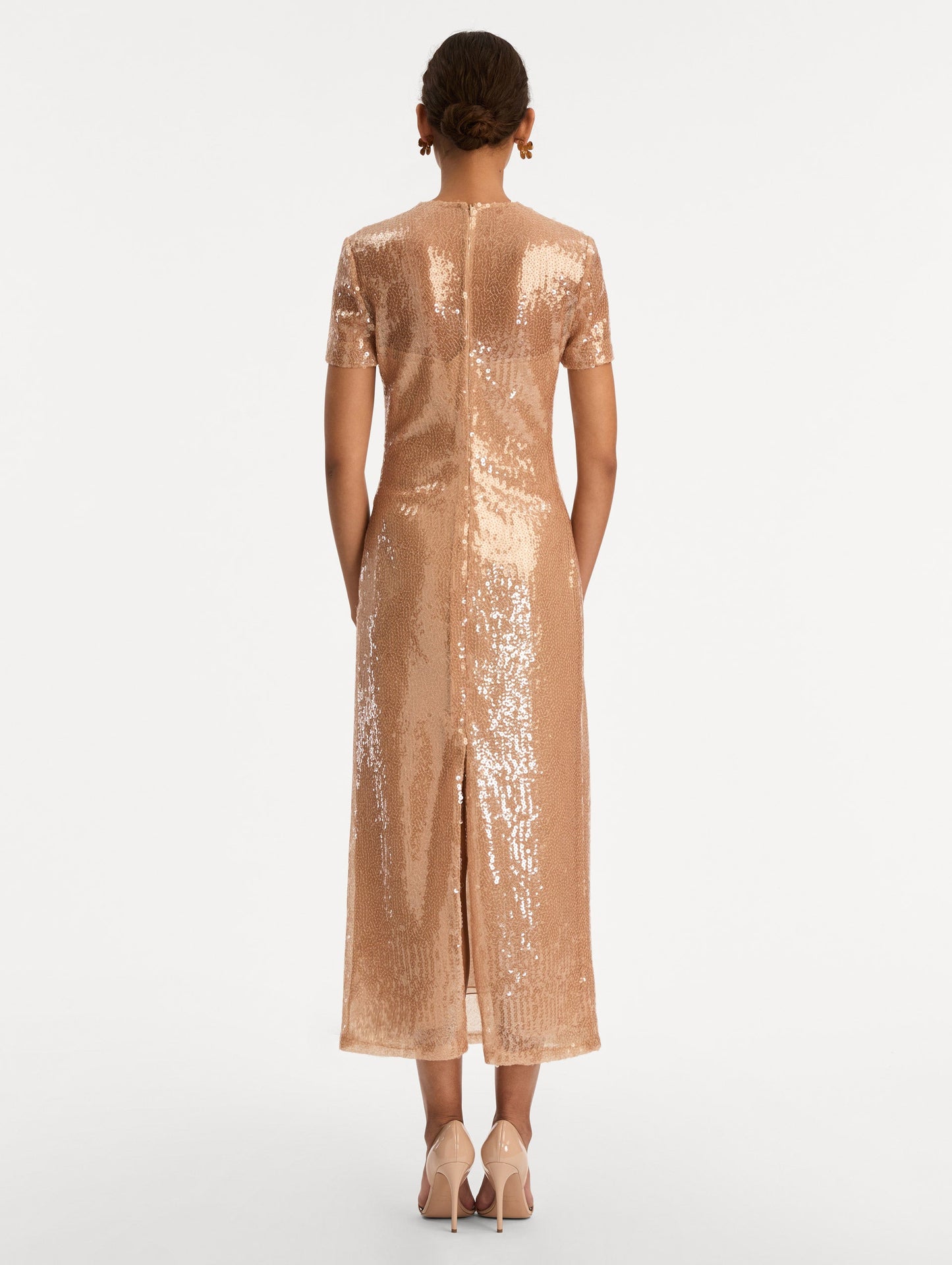Foxglove Embroidered Sequin Tulle Dress Beige / Oscar de la Renta