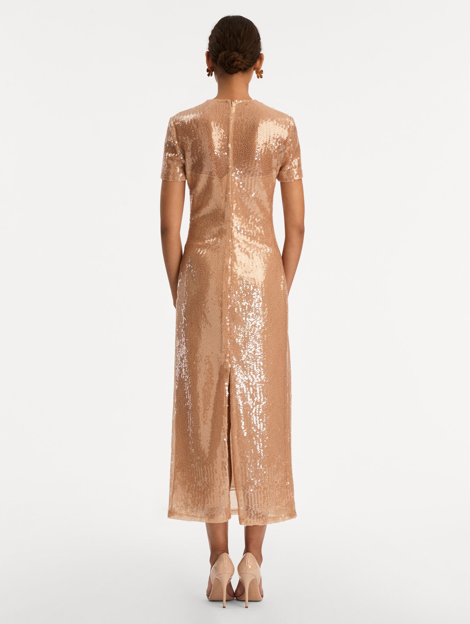Foxglove Embroidered Sequin Tulle Dress Beige / Oscar de la Renta