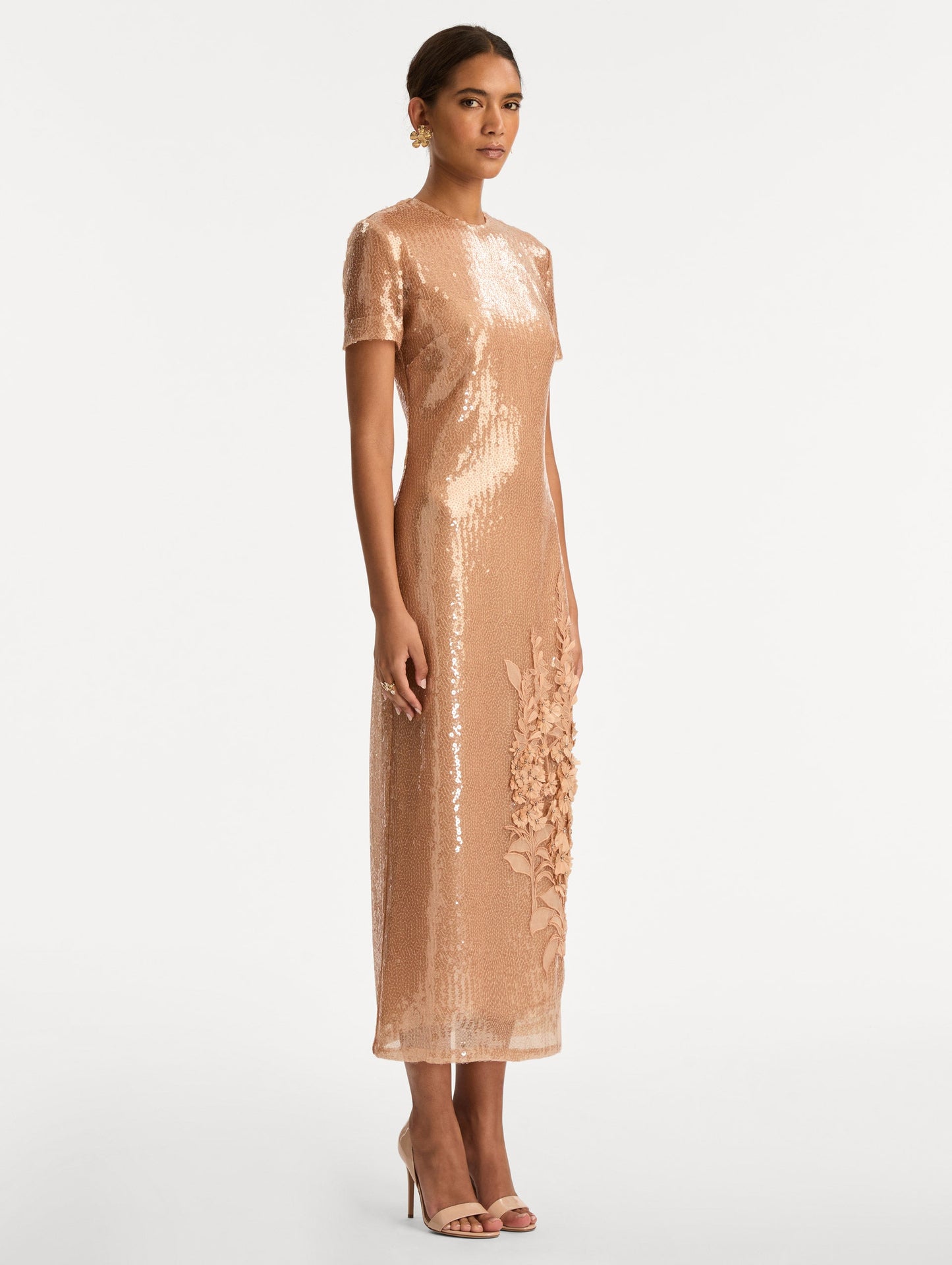 Foxglove Embroidered Sequin Tulle Dress Beige / Oscar de la Renta