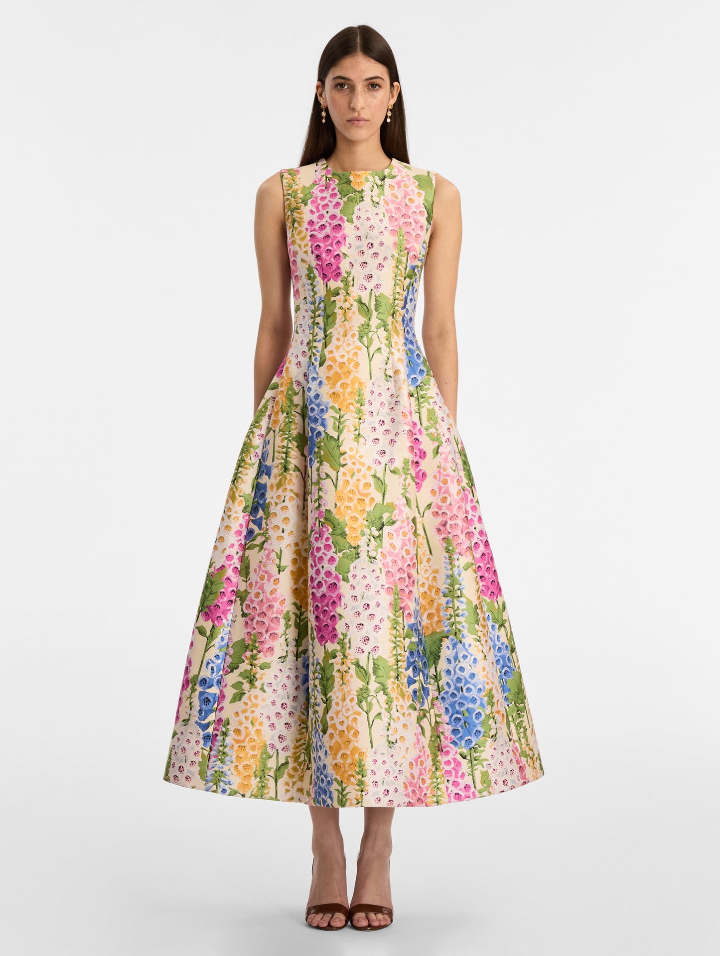Foxglove Jacquard Cocktail Dress Ecru multi / Oscar de la Renta