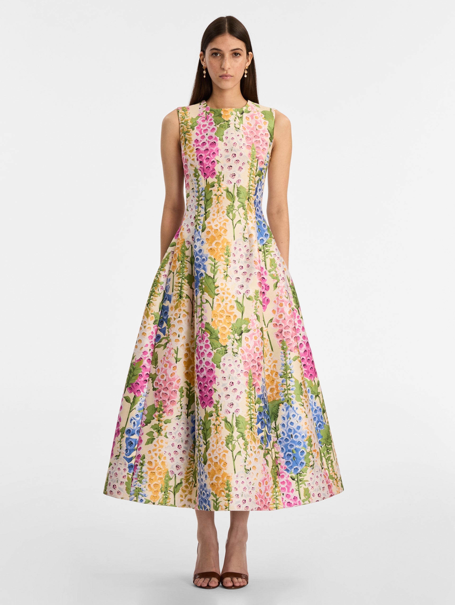 Foxglove Jacquard Cocktail Dress Ecru multi / Oscar de la Renta