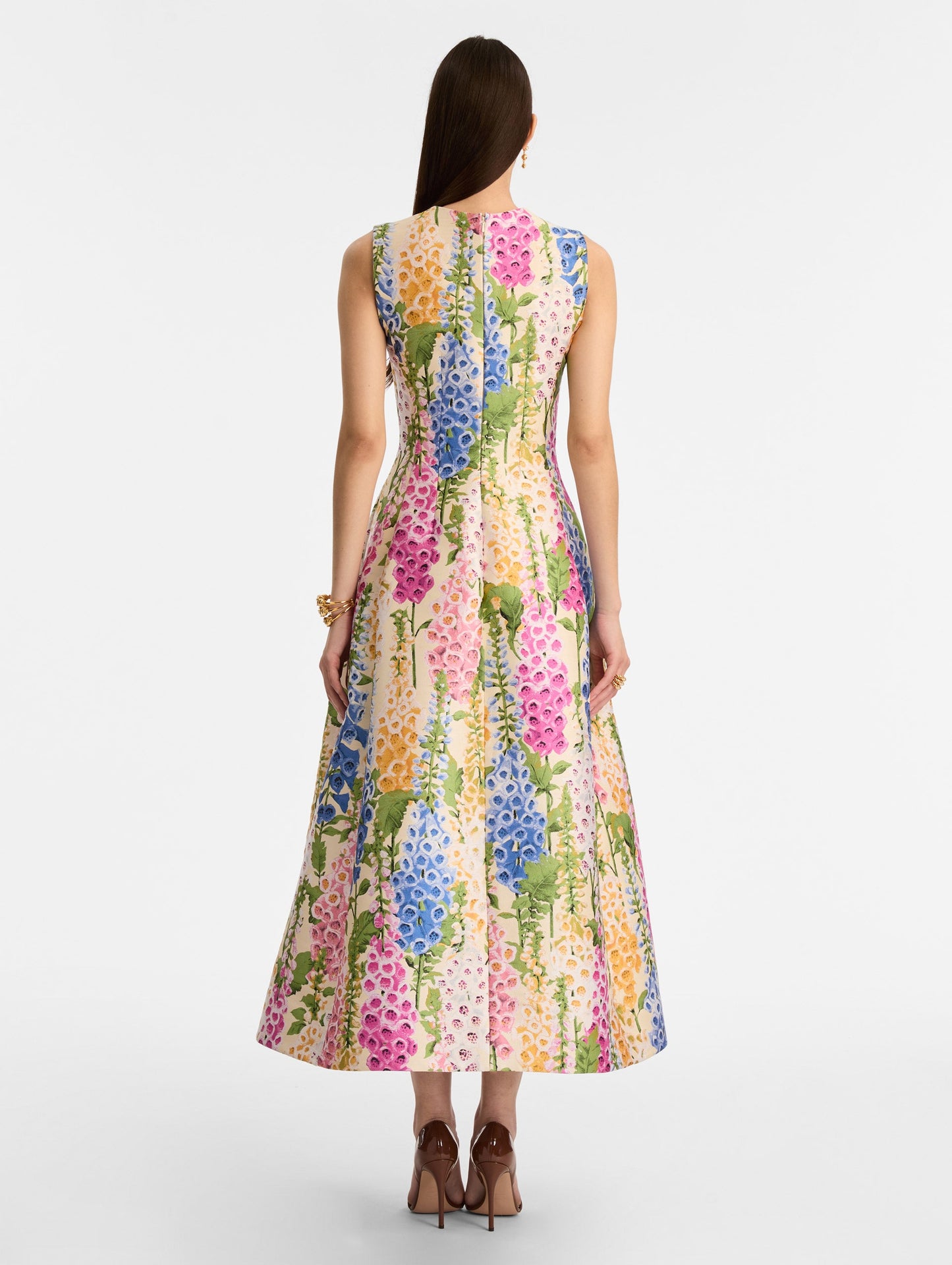 Foxglove Jacquard Cocktail Dress Ecru multi / Oscar de la Renta