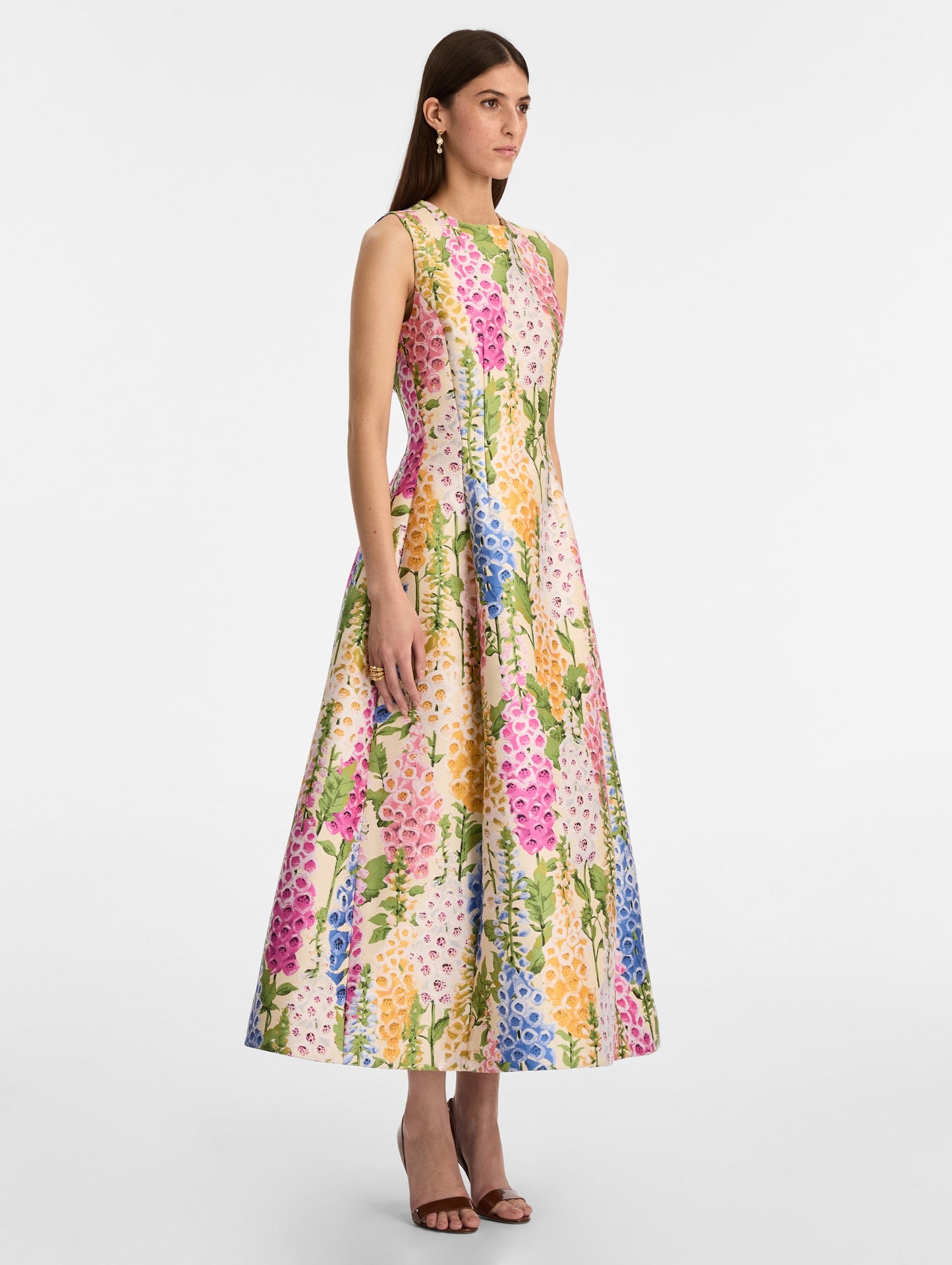 Foxglove Jacquard Cocktail Dress Ecru multi / Oscar de la Renta