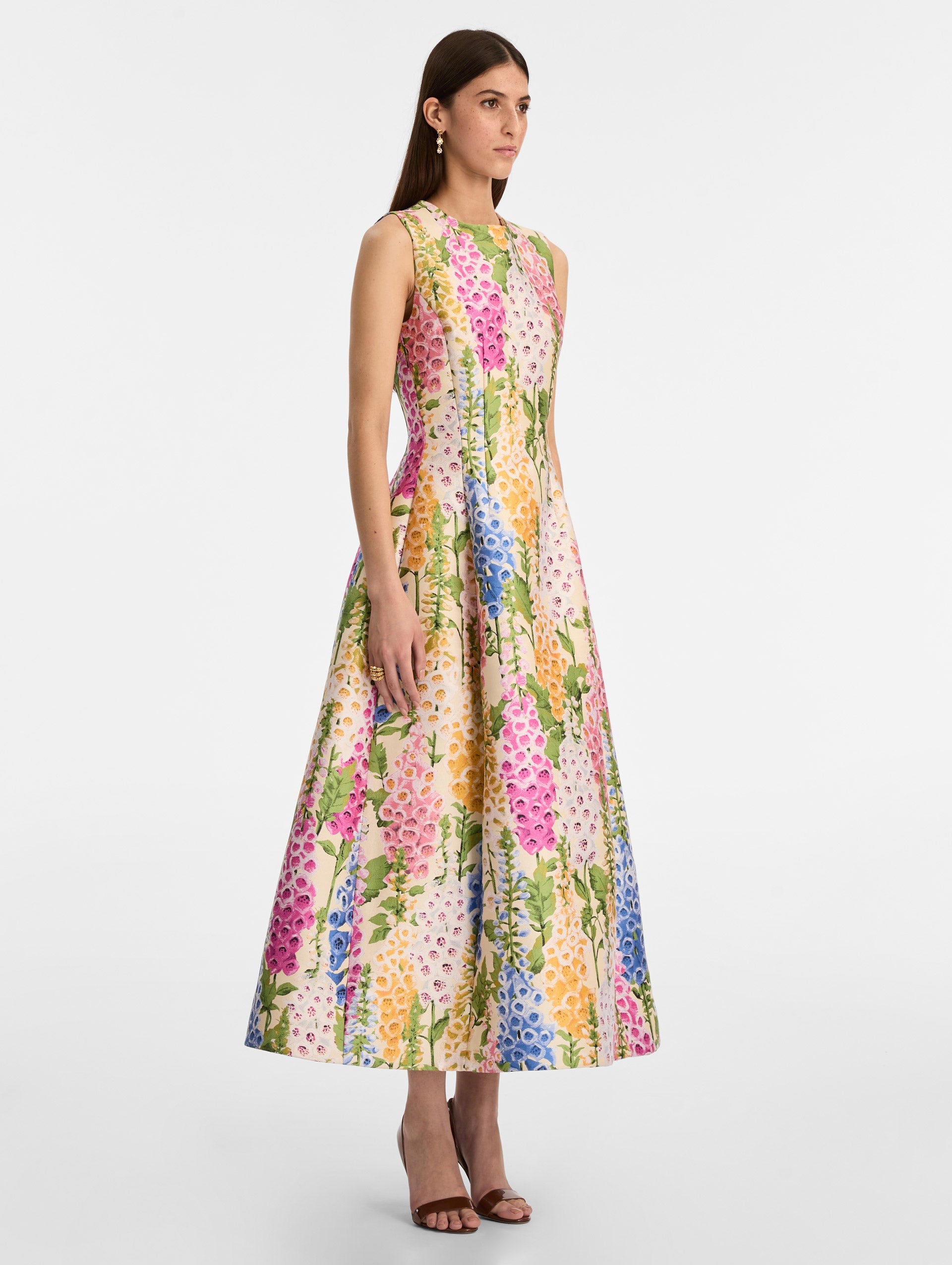 Foxglove Jacquard Cocktail Dress Ecru multi / Oscar de la Renta