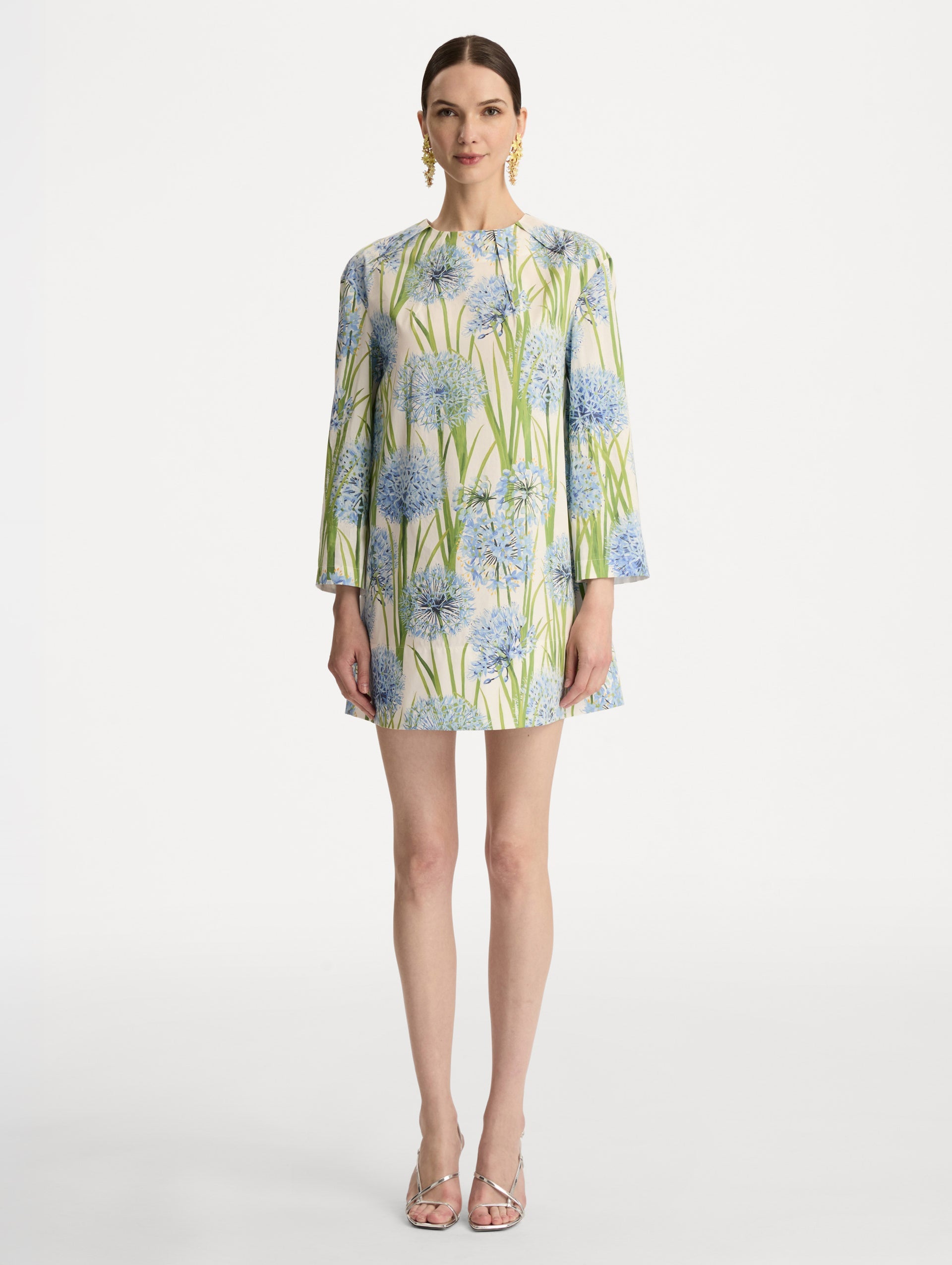 Allium Cotton Poplin Long Sleeve Shift Dress Blue/white / Oscar de la Renta