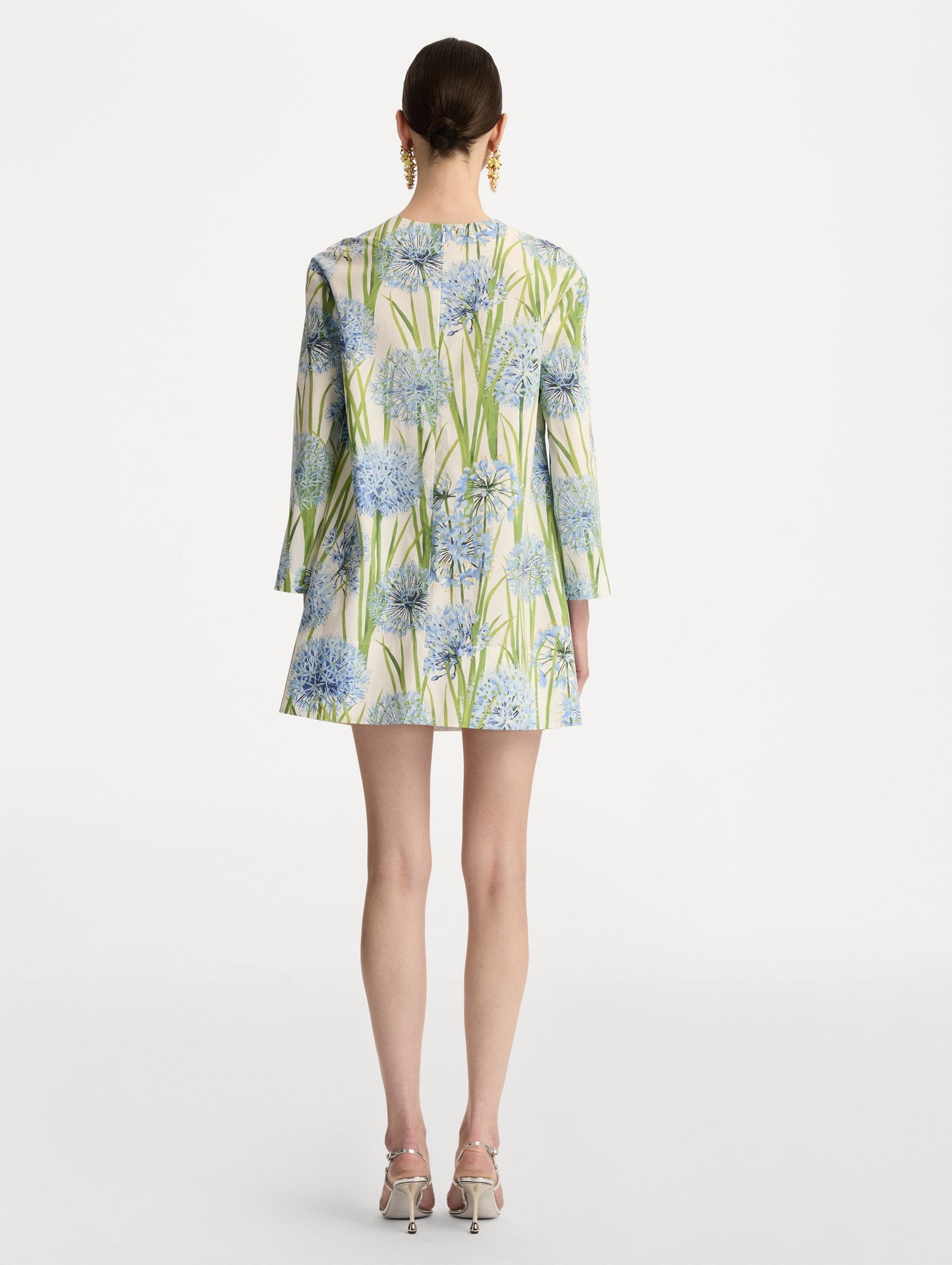 Allium Cotton Poplin Long Sleeve Shift Dress Blue/white / Oscar de la Renta