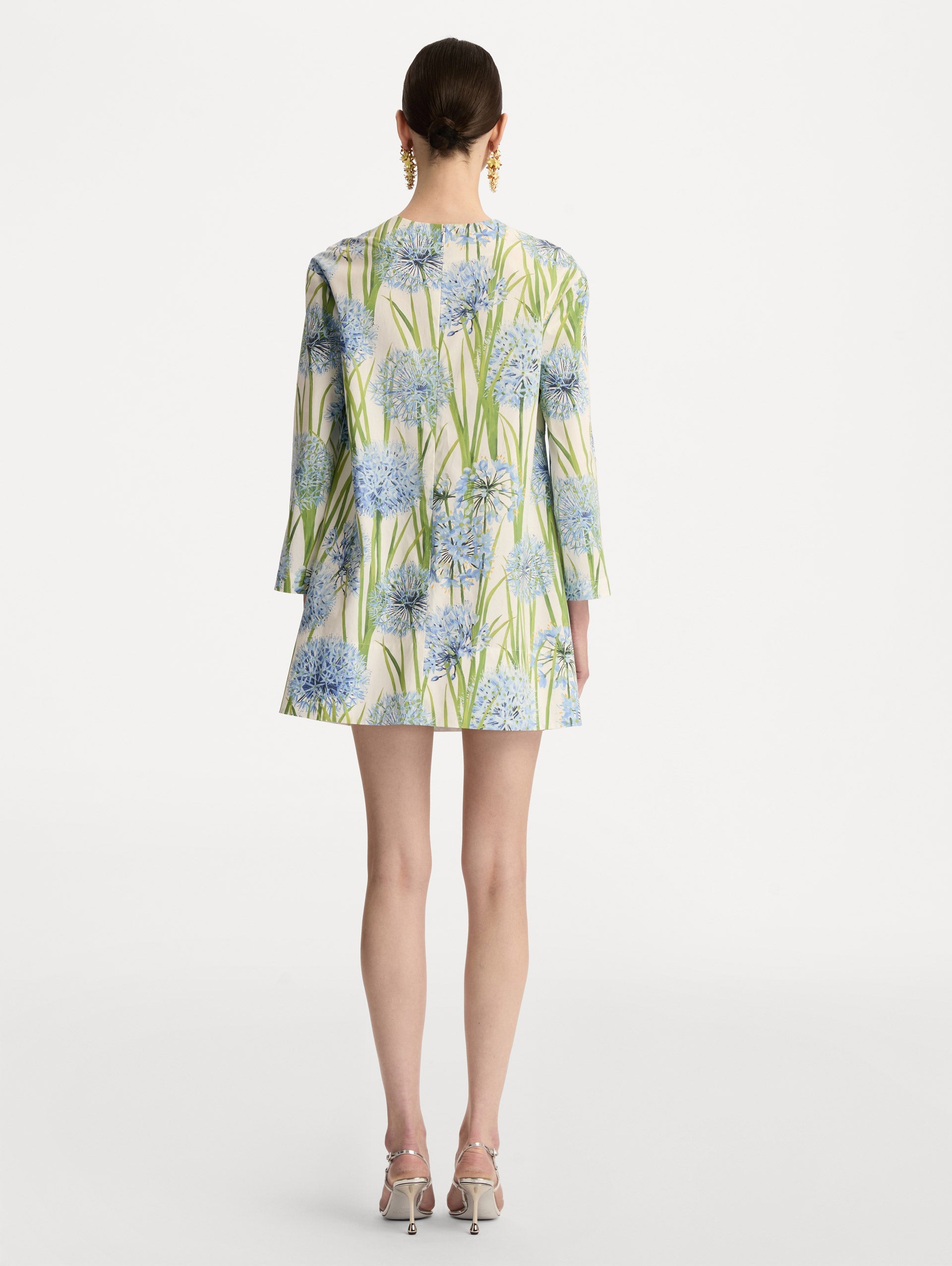 Allium Cotton Poplin Long Sleeve Shift Dress Blue/white / Oscar de la Renta