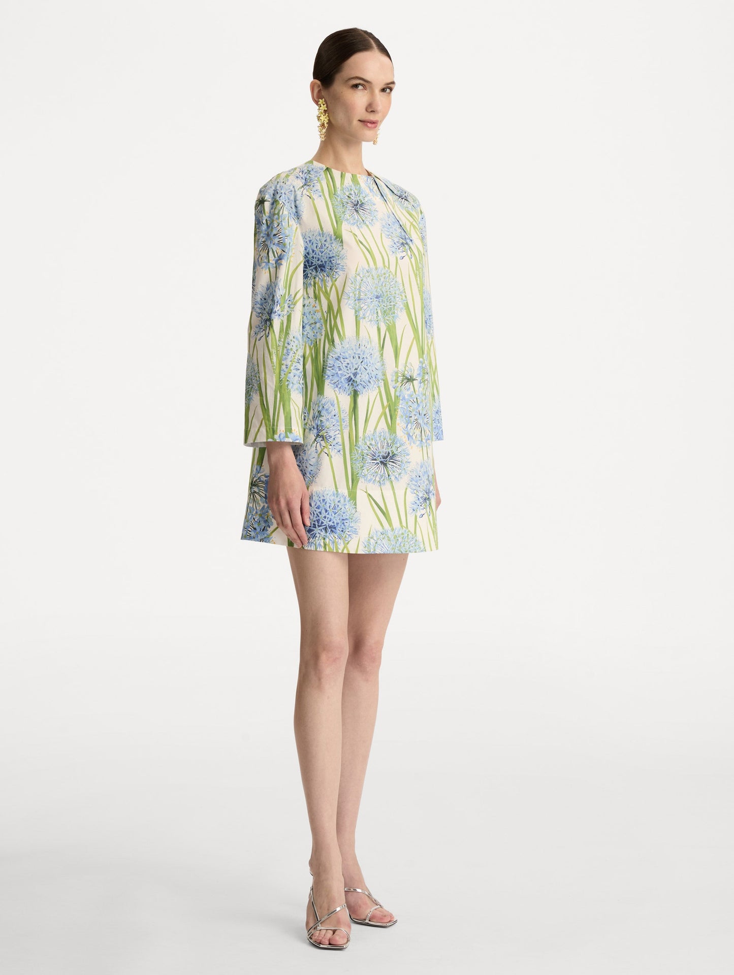 Allium Cotton Poplin Long Sleeve Shift Dress Blue/white / Oscar de la Renta