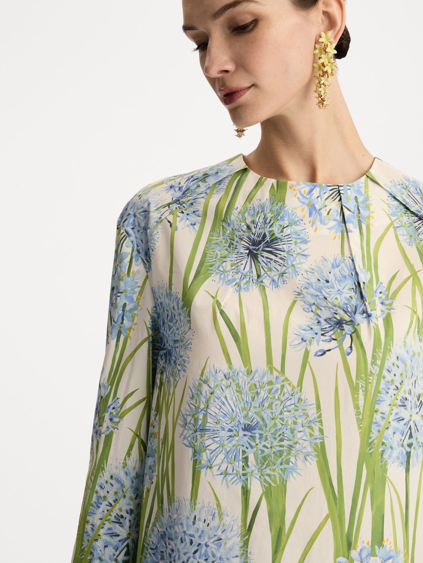 Allium Cotton Poplin Long Sleeve Shift Dress Blue/white / Oscar de la Renta