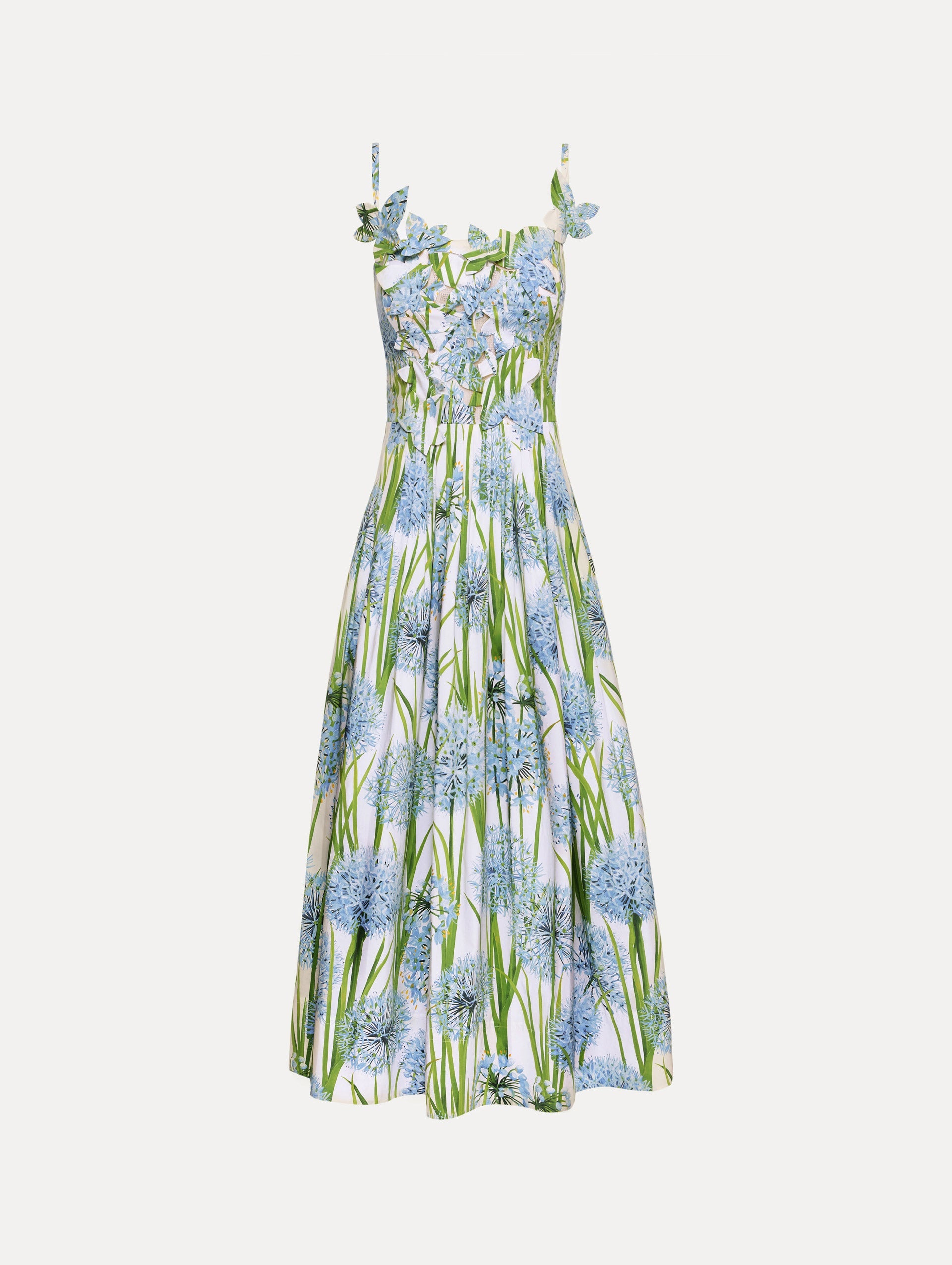 Allium Embroidered Cotton Poplin Dress Blue/white / Oscar de la Renta
