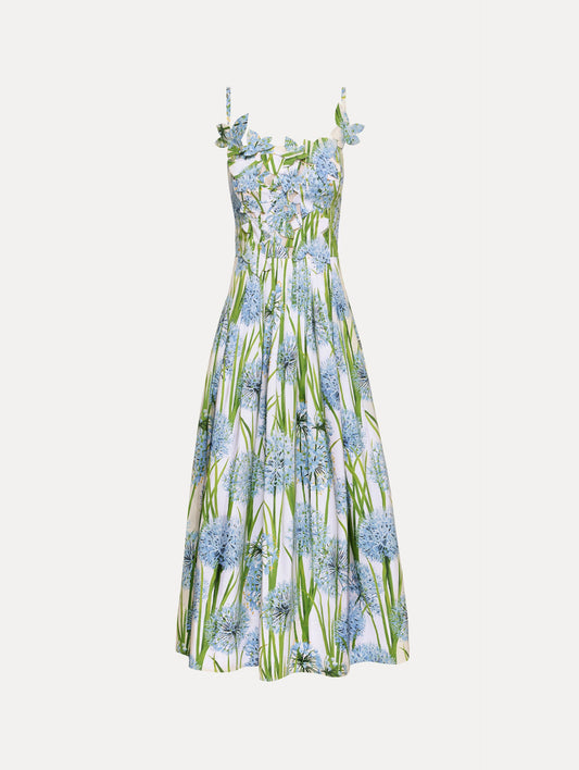 Allium Embroidered Cotton Poplin Dress Blue/white / Oscar de la Renta