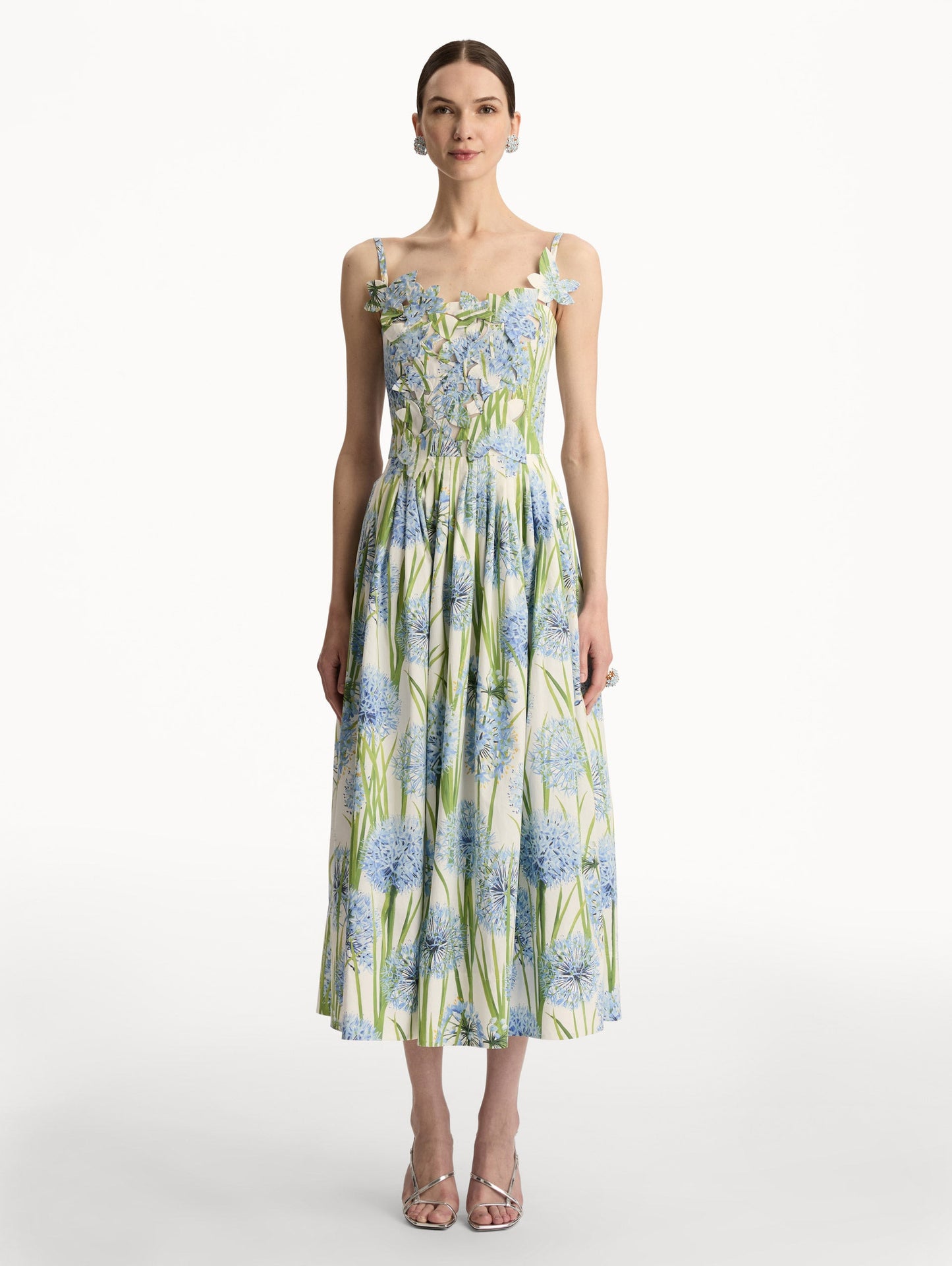 Allium Embroidered Cotton Poplin Dress Blue/white / Oscar de la Renta