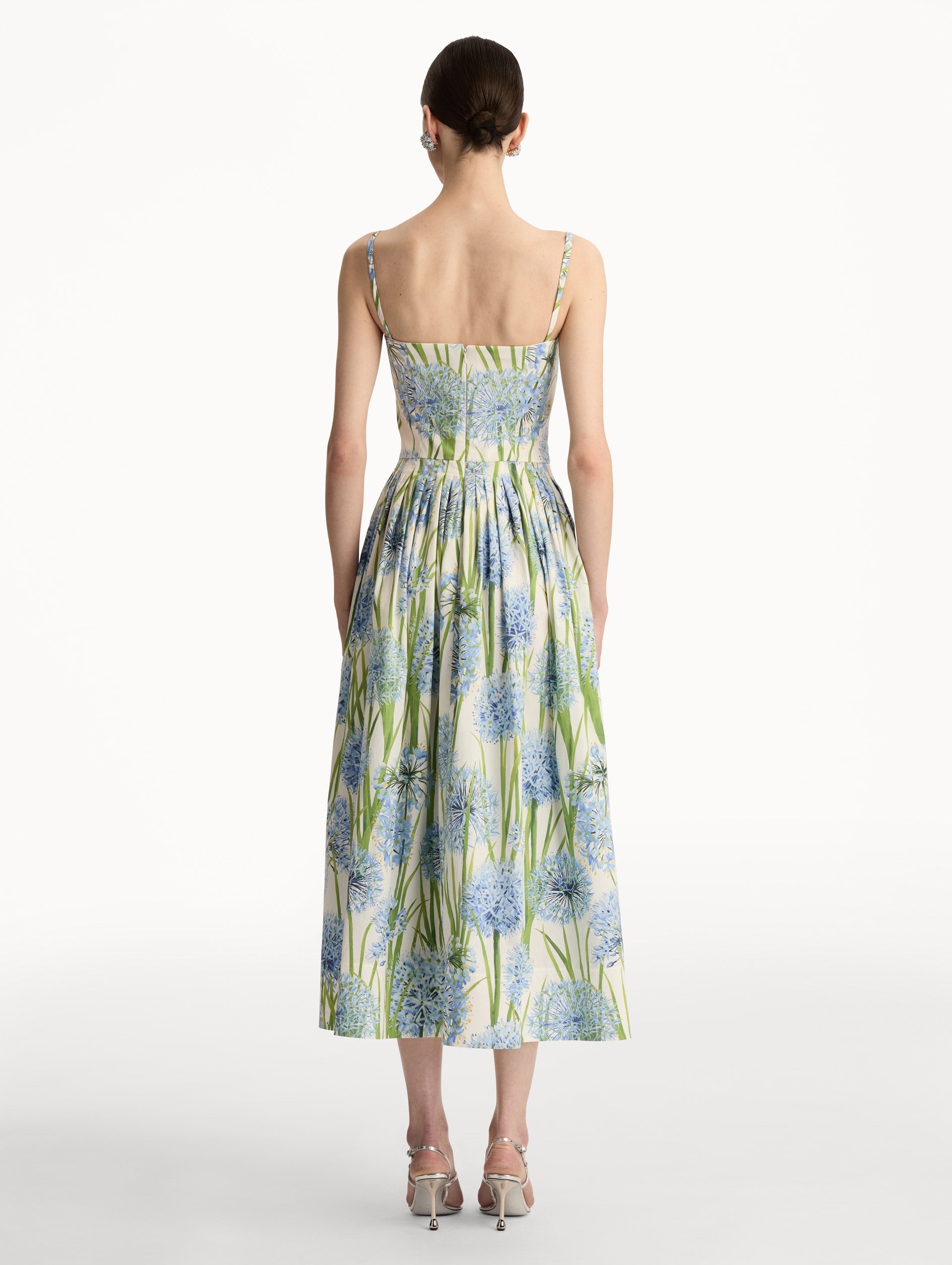 Allium Embroidered Cotton Poplin Dress Blue/white / Oscar de la Renta