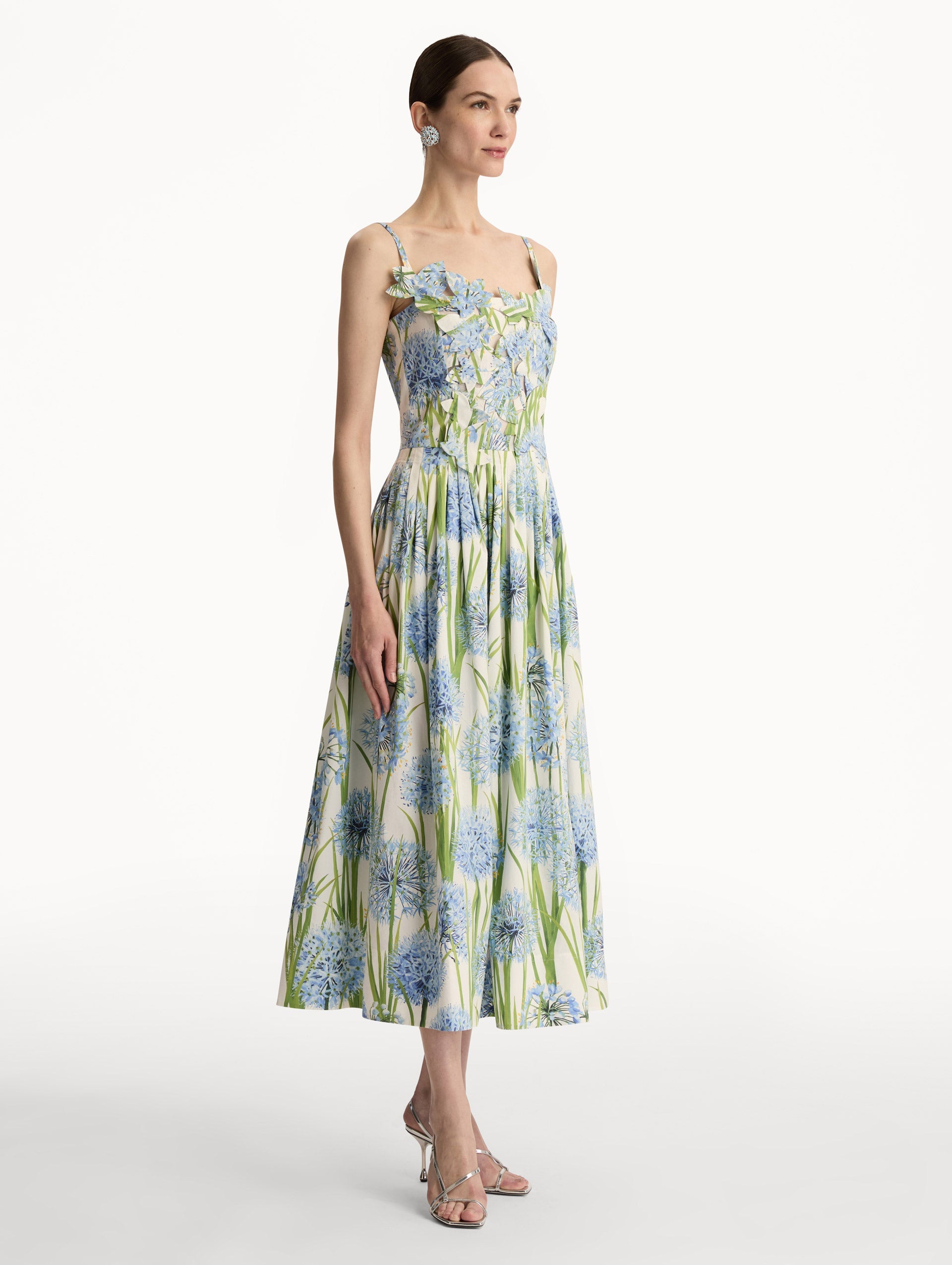 Allium Embroidered Cotton Poplin Dress Blue/white / Oscar de la Renta
