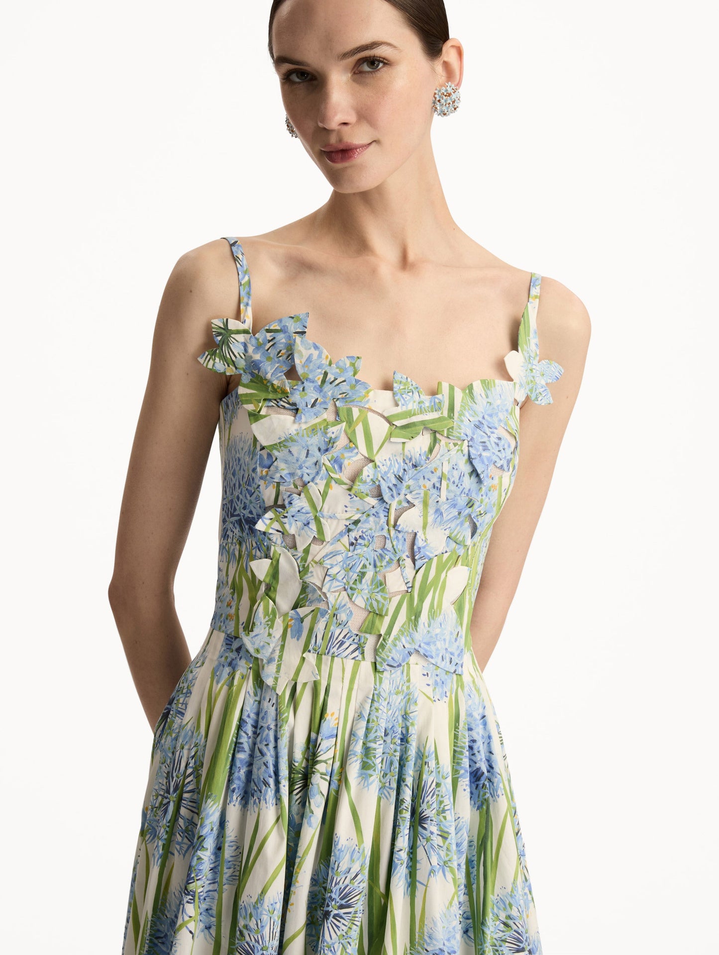 Allium Embroidered Cotton Poplin Dress Blue/white / Oscar de la Renta