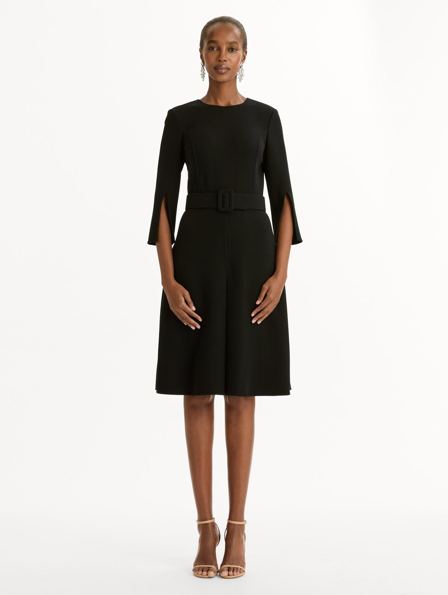 Split-Sleeve Wool-Blend Dress Black / Oscar de la Renta