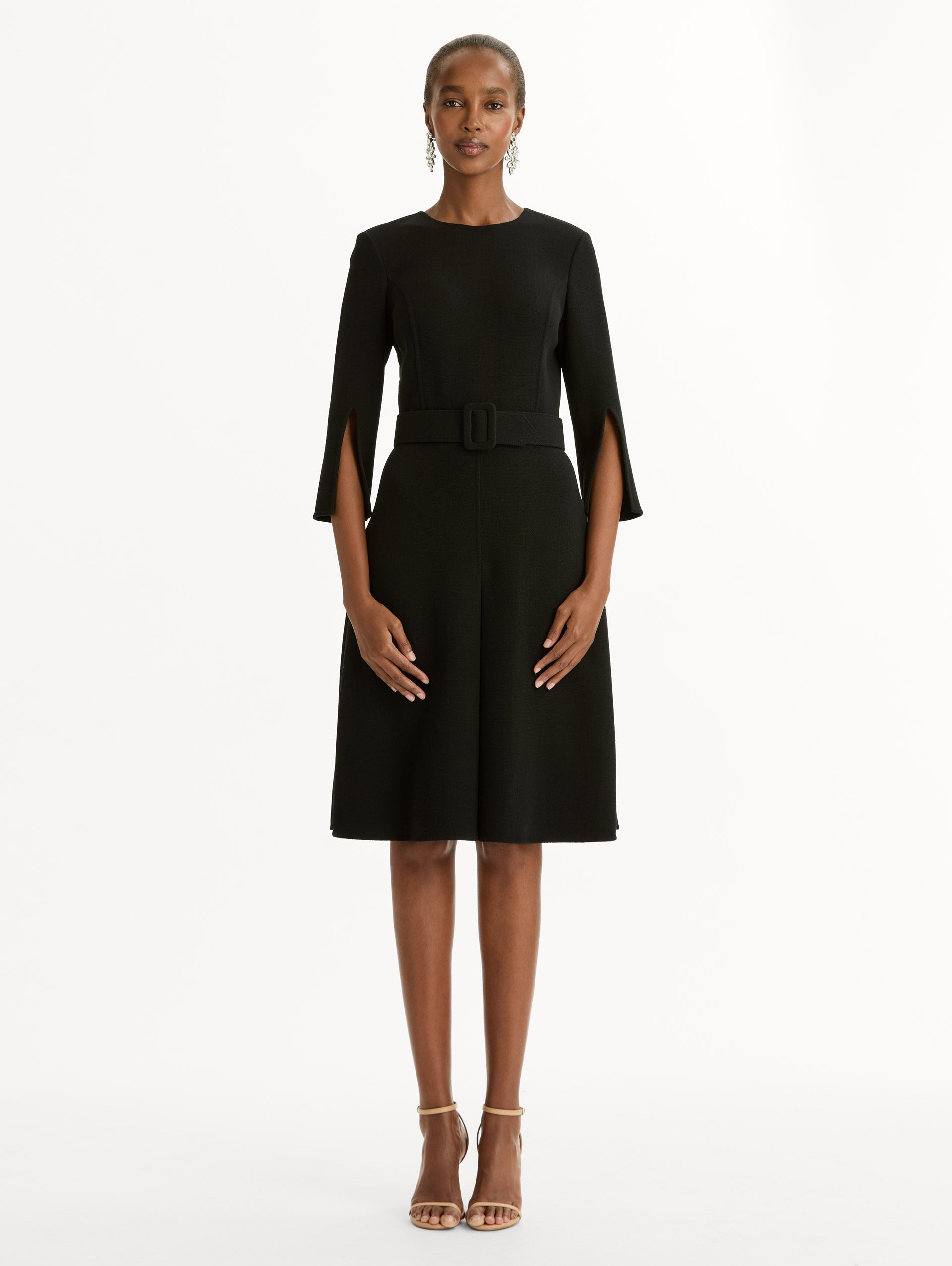 Split-Sleeve Wool-Blend Dress Black / Oscar de la Renta