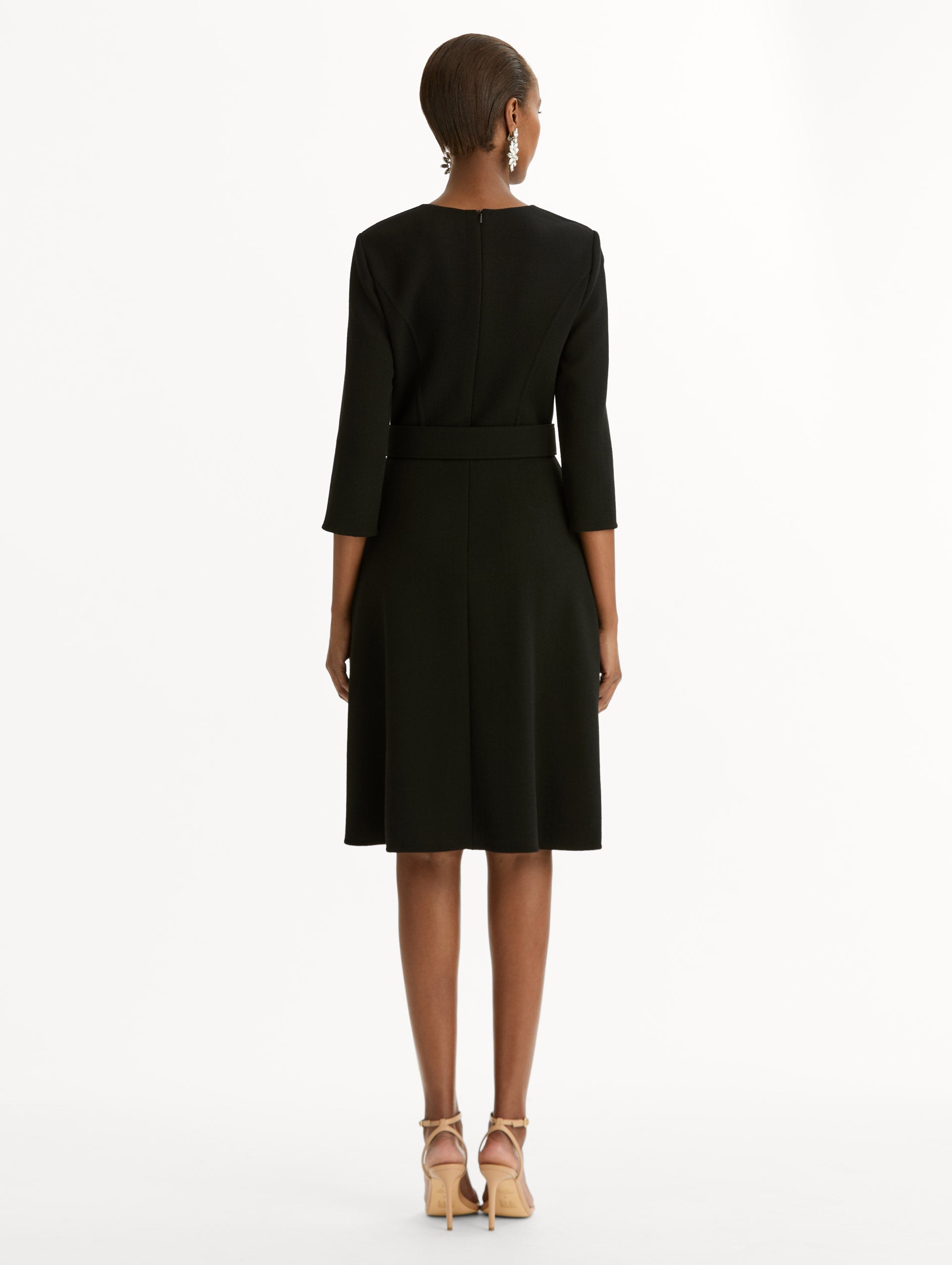 Split-Sleeve Wool-Blend Dress Black / Oscar de la Renta