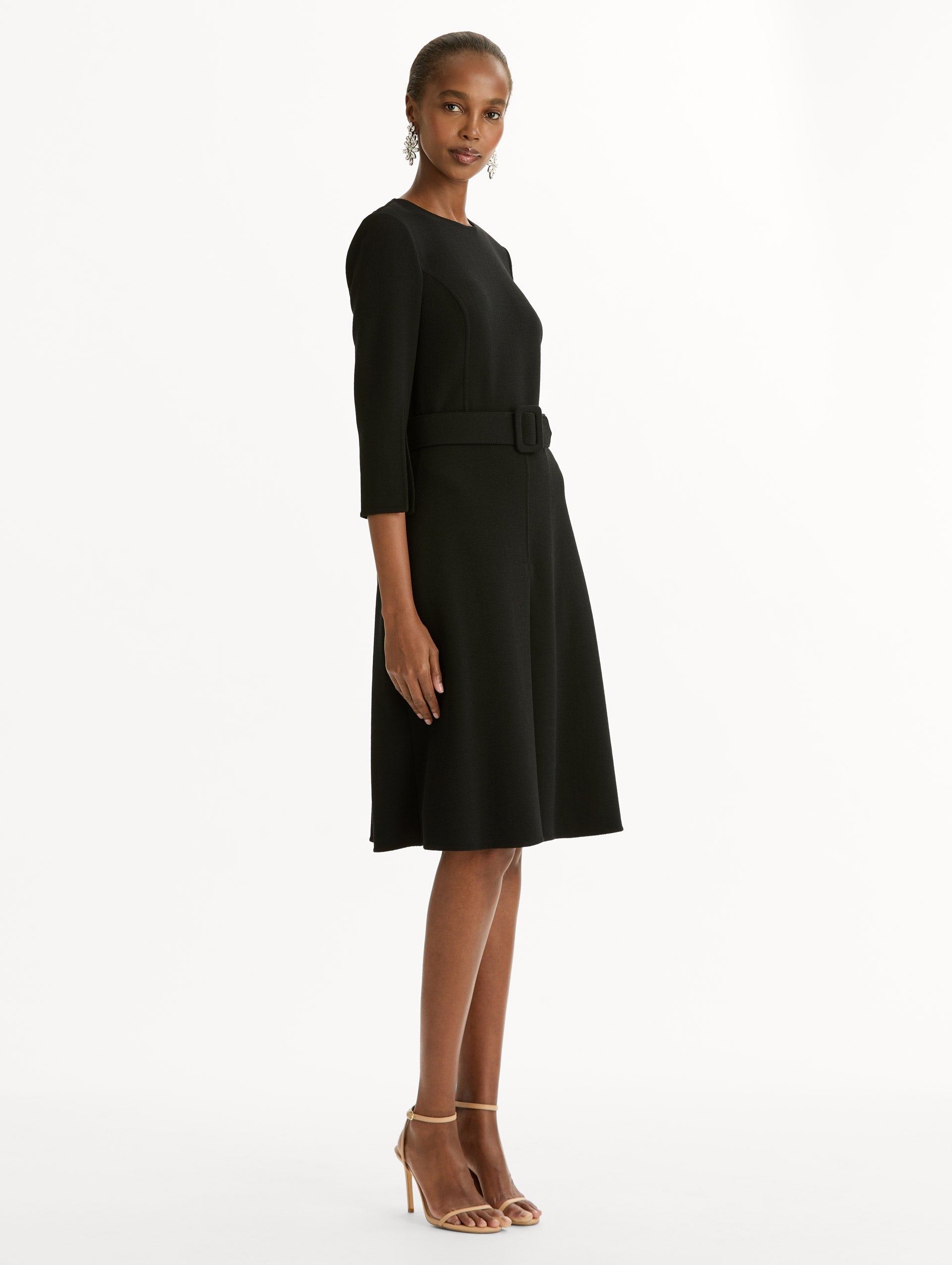 Split-Sleeve Wool-Blend Dress Black / Oscar de la Renta