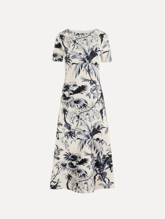 Chiné Palm Leaves Knit Dress Navy/ivory / Oscar de la Renta