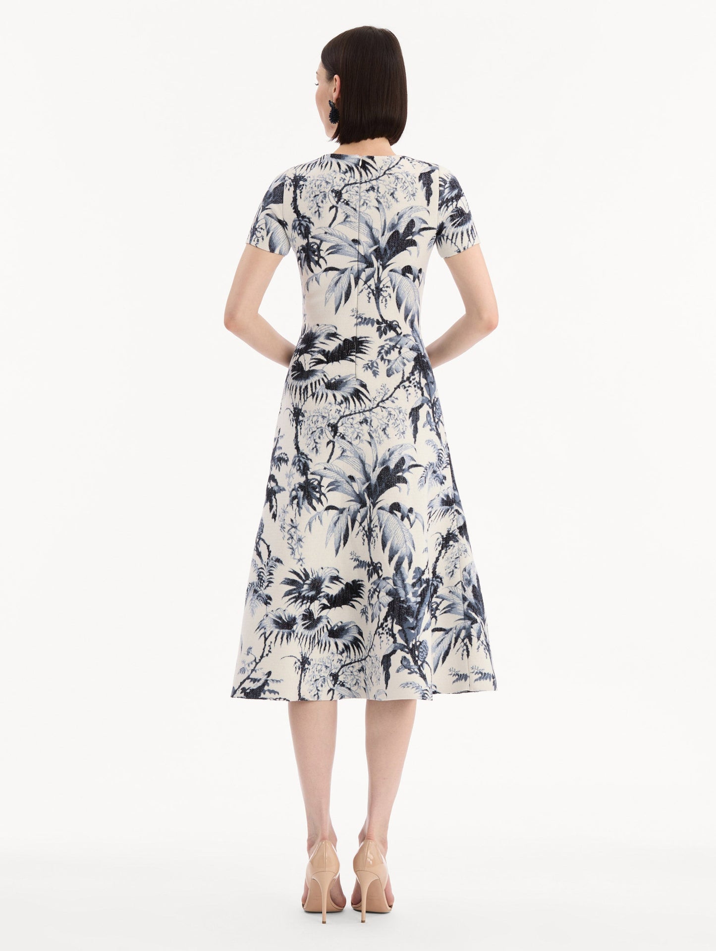 Chiné Palm Leaves Knit Dress Navy/ivory / Oscar de la Renta