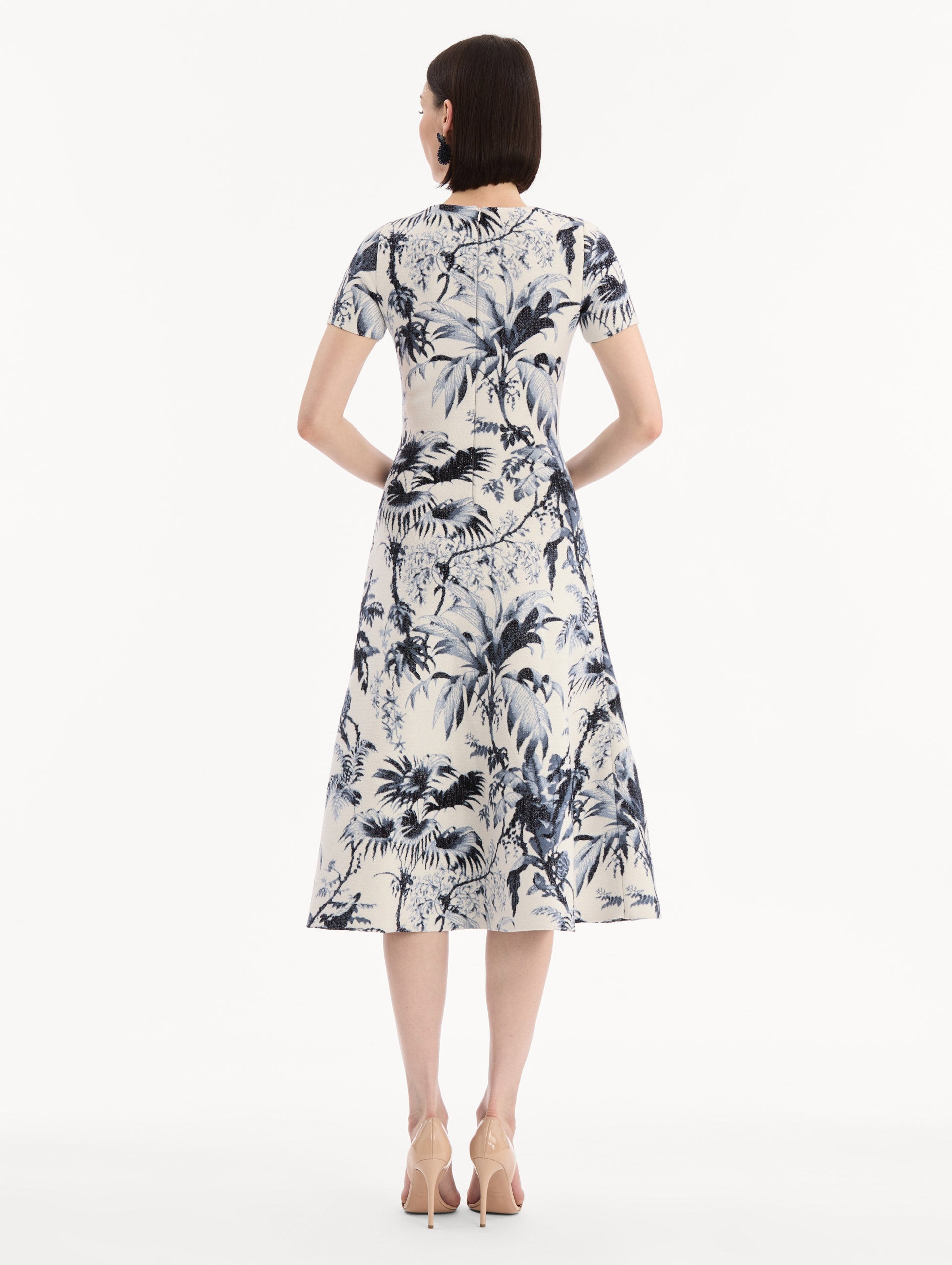 Chiné Palm Leaves Knit Dress Navy/ivory / Oscar de la Renta