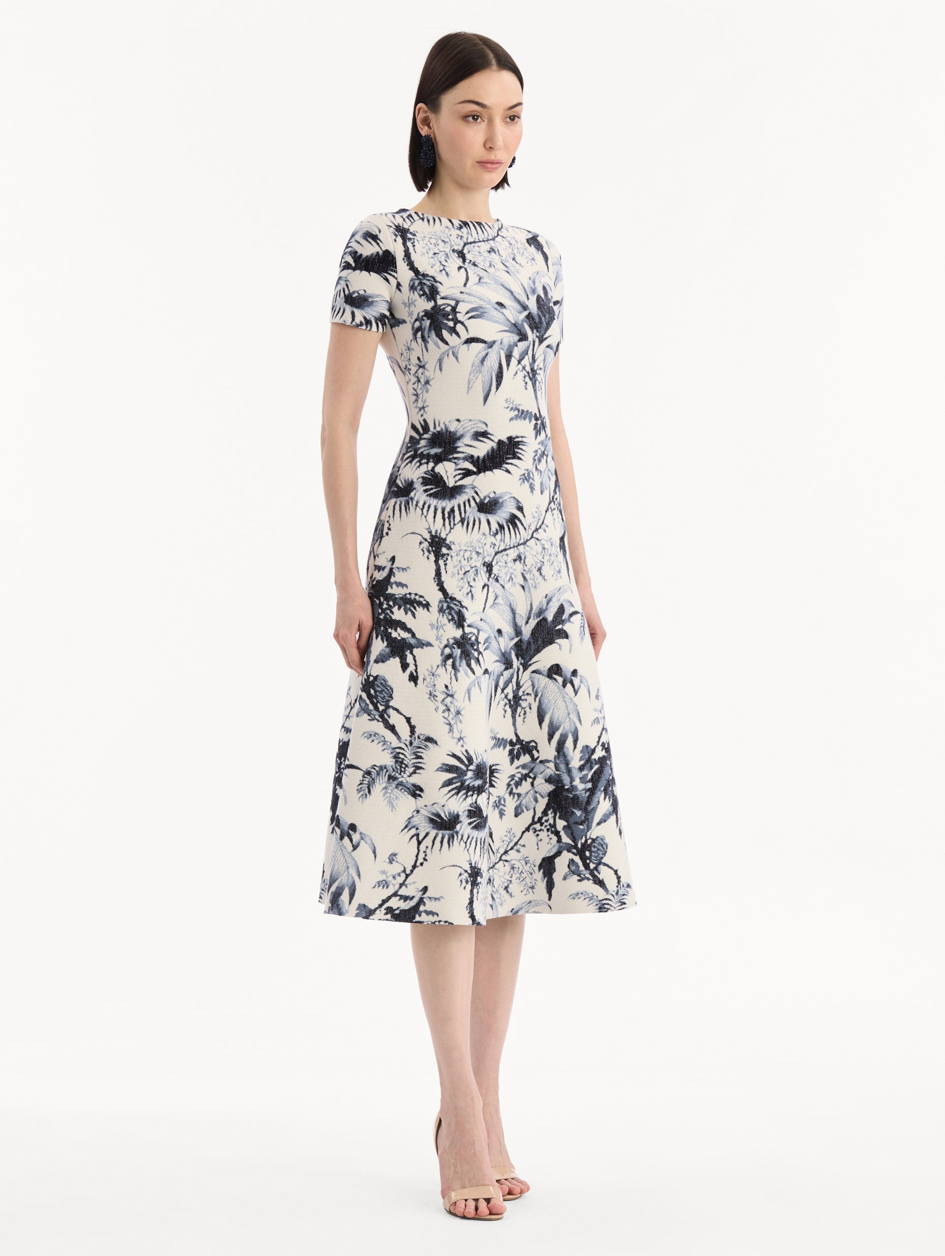 Chiné Palm Leaves Knit Dress Navy/ivory / Oscar de la Renta